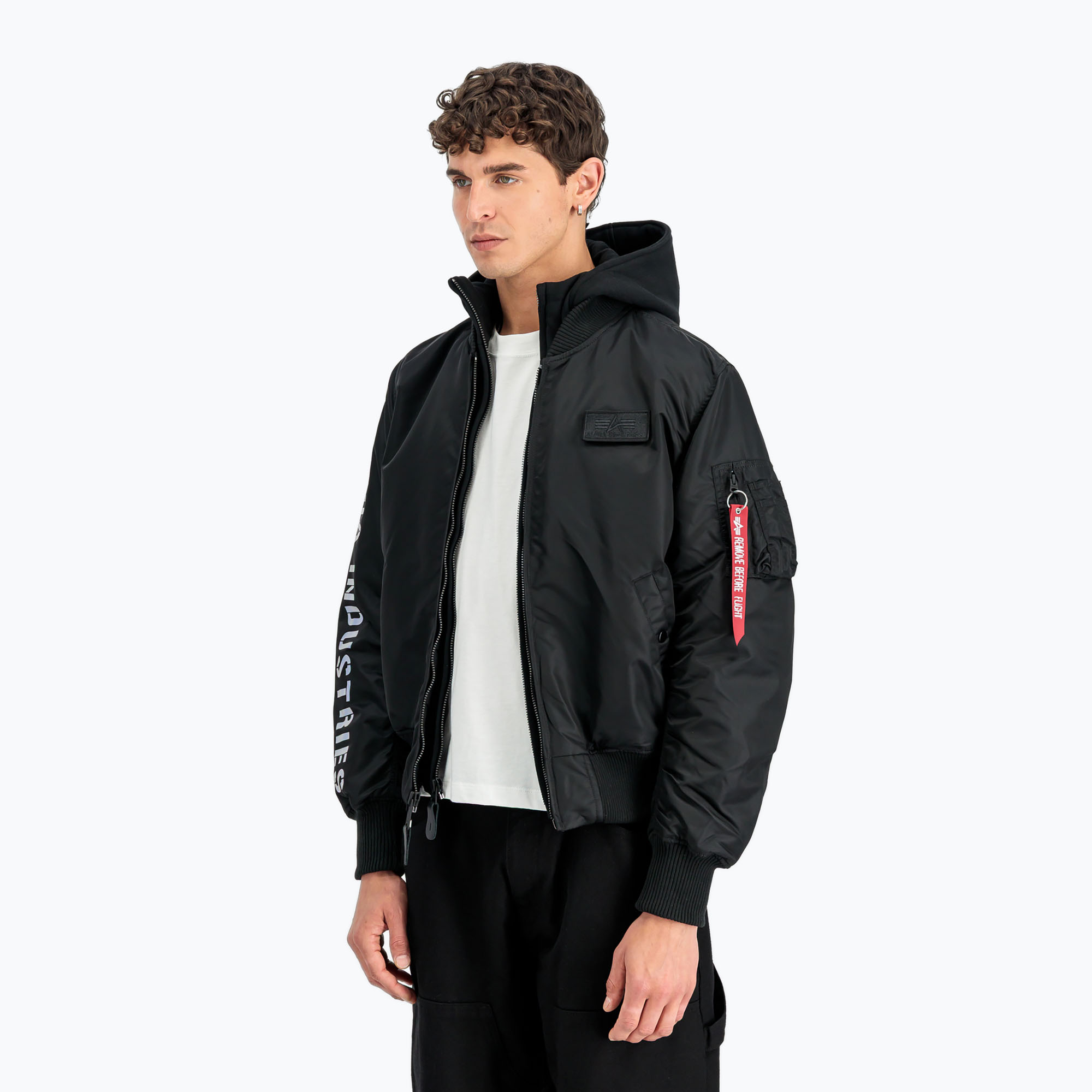 Kurtka męska Alpha Industries MA-1 D-Tec Sleeve Embroidery Bomber black/reflective 