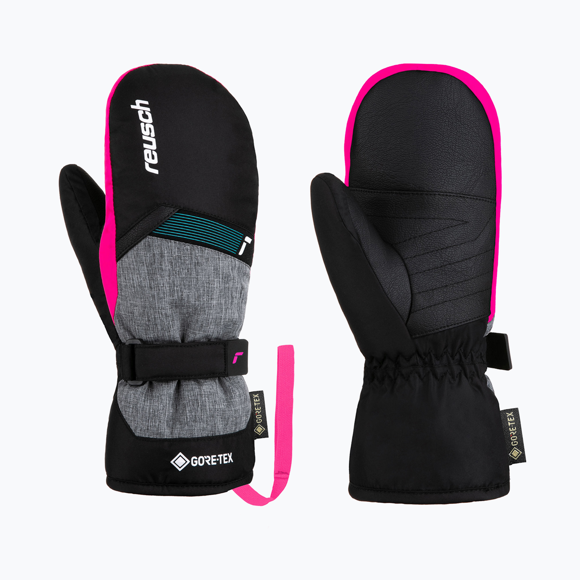 Guanti da sci per bambini Reusch Flash Gore-Tex Mitten black/black melange/pink glow (4) (Flash Gore-Tex Mitten 6261605-7771)