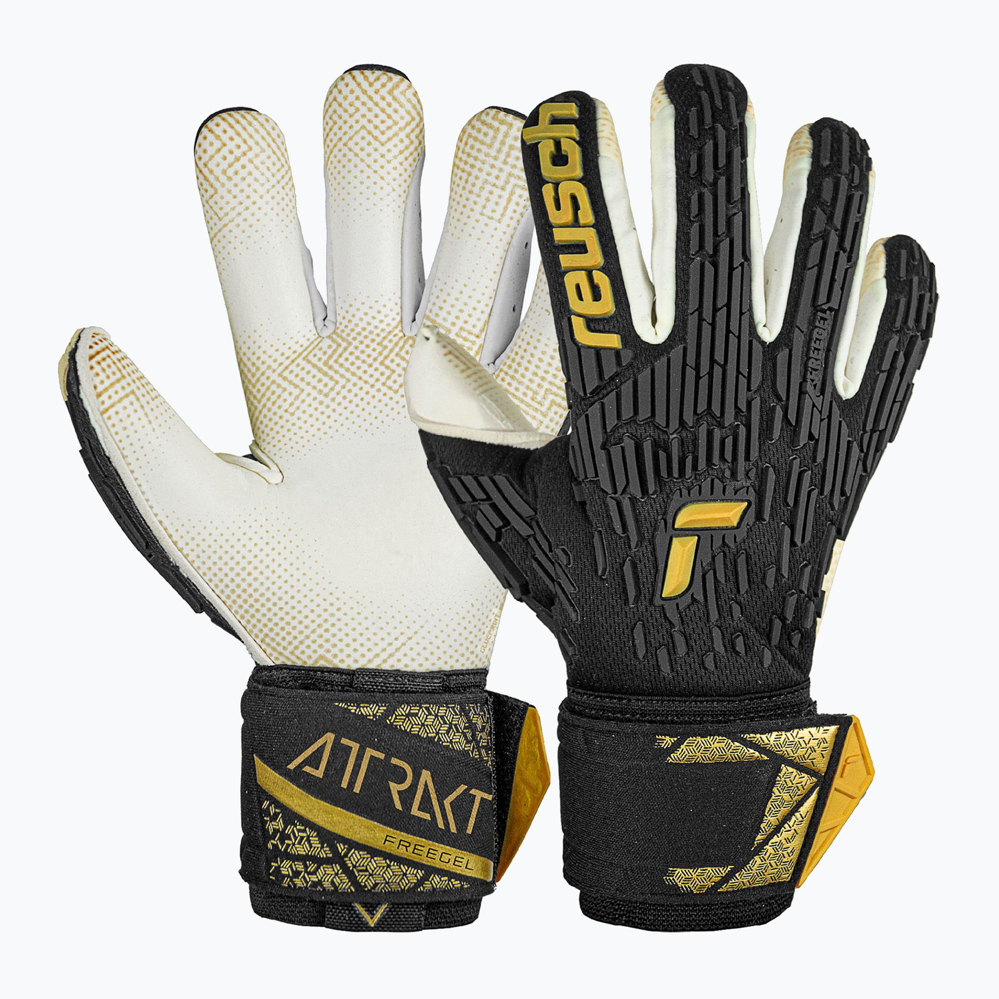 Brankárske rukavice Reusch Attrakt Freegel Gold X GluePrint Finger Support black/gold (Attrakt Freegel Gold X GluePrint Finger Support 5470960)