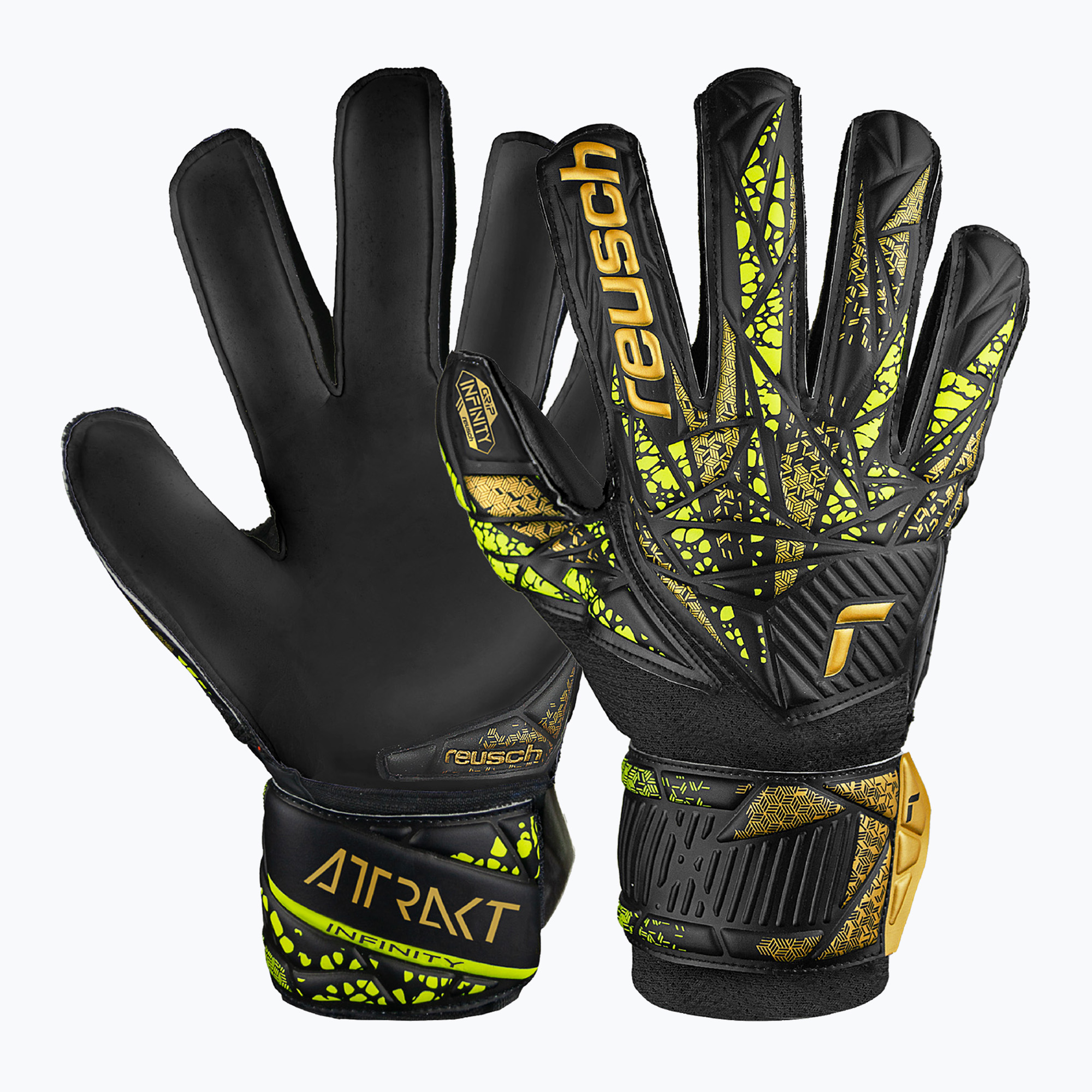 Rękawice bramkarskie dziecięce Reusch Attrakt Infinity Finger Support black/gold/yellow/black