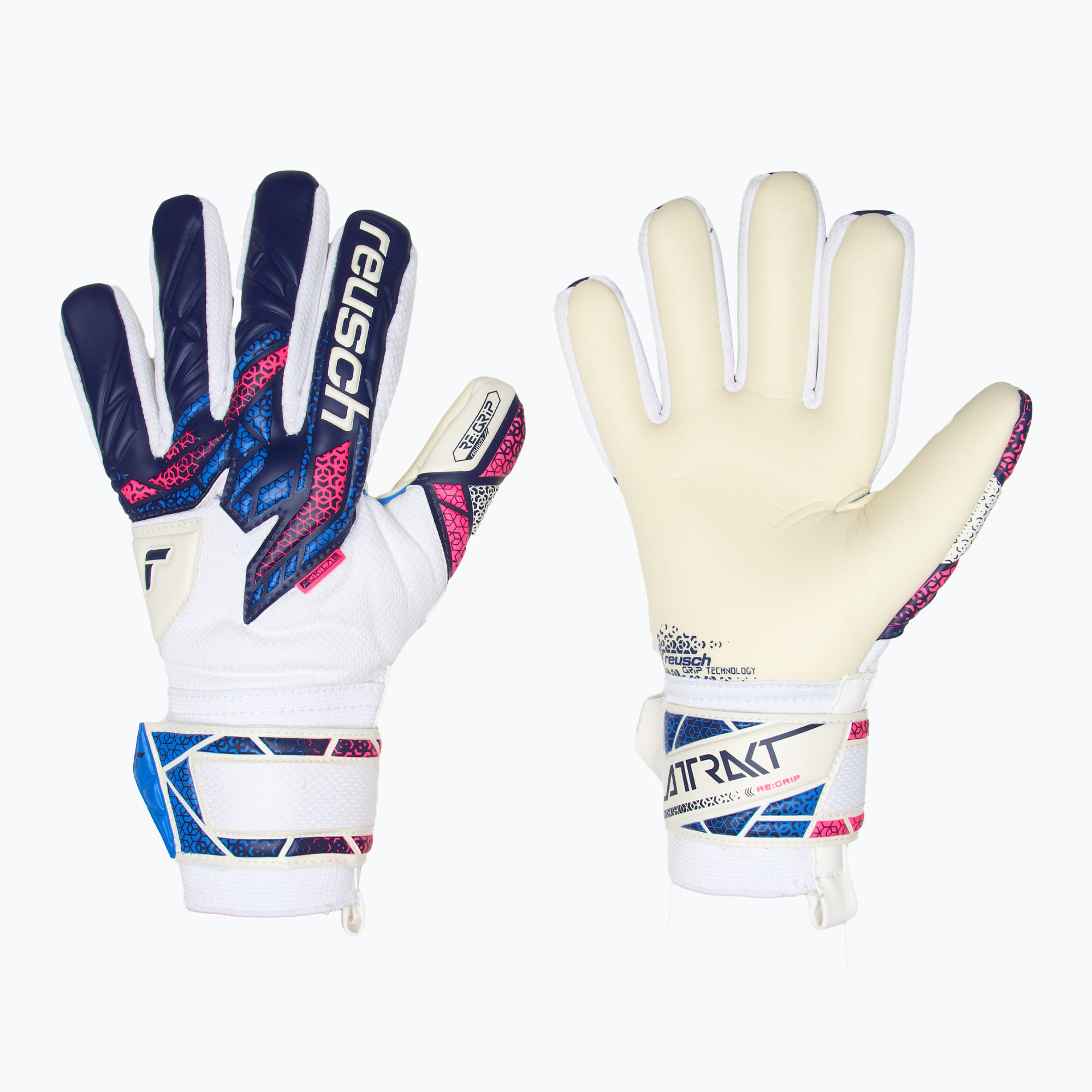 Rękawice bramkarskie dziecięce Reusch Attrakt RE:GRIP NC Junior blue/pink/white 