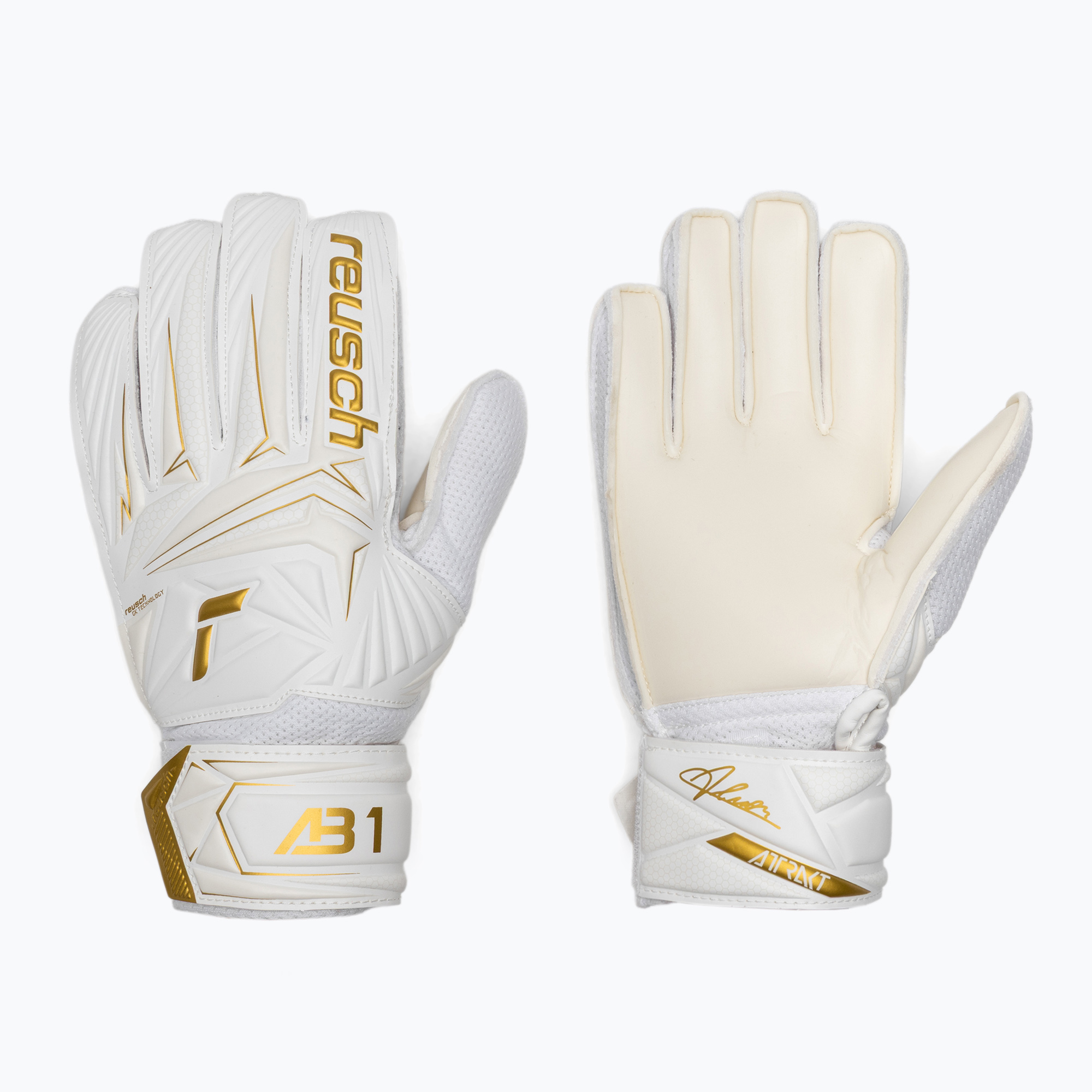 Детски вратарски ръкавици Reusch Attrakt AB1 Solid Junior white/gold