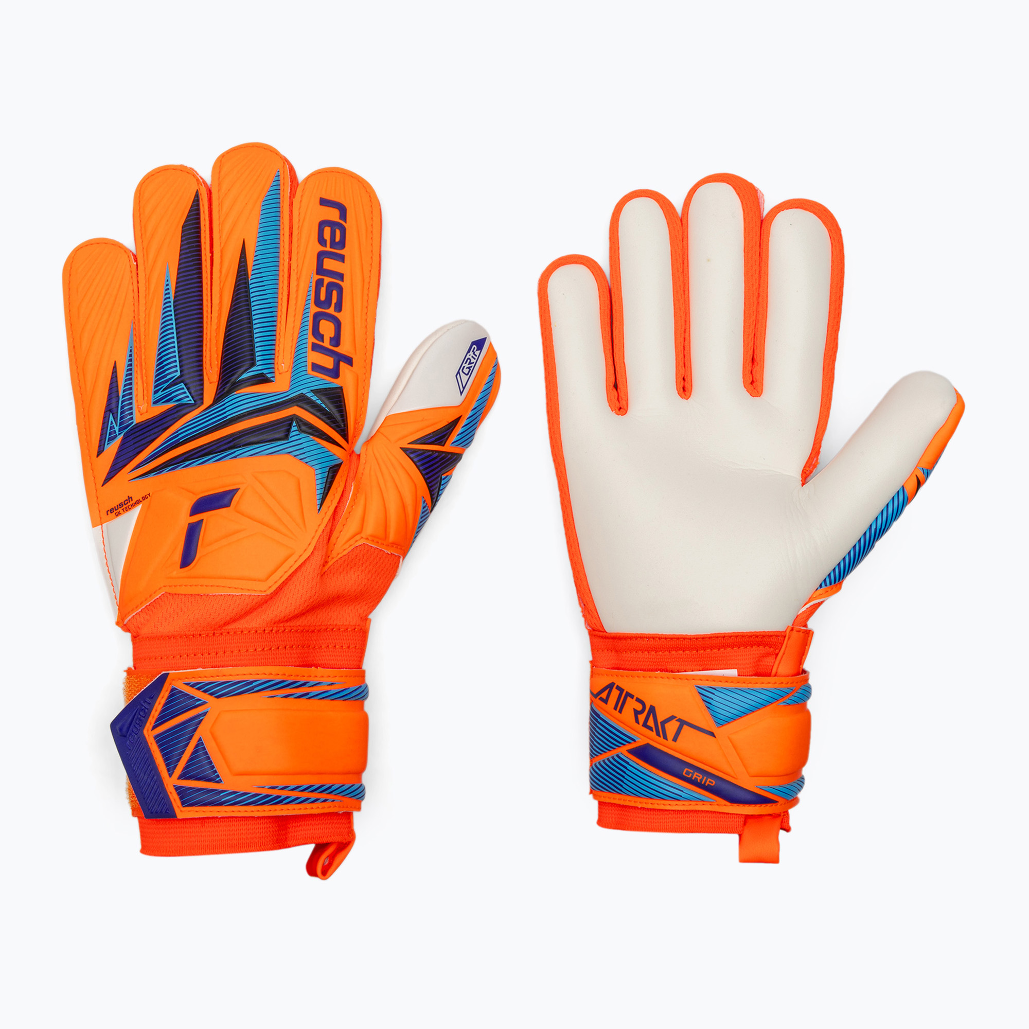 Detské brankárske rukavice Reusch Attrakt Grip Junior shocking orange/blue (Attrakt Grip Junior 5672814-2290)