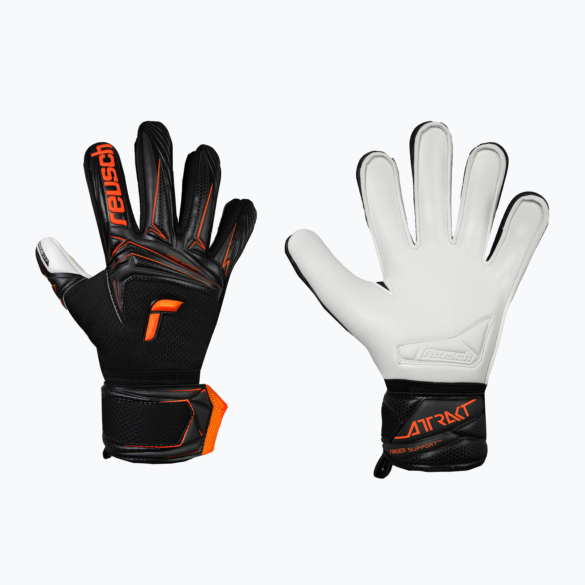 Rękawice bramkarskie dziecięce Reusch Attrakt Advance Finger Support Junior black/shocking orange 