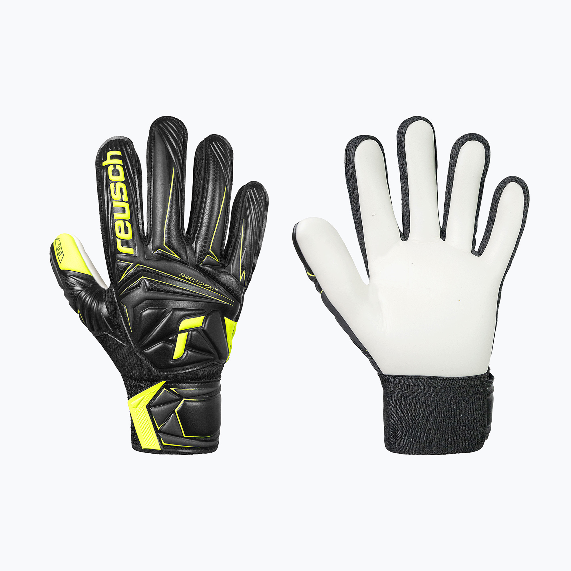 Детски вратарски ръкавици Reusch Attrakt Starter Solid Finger Support Junior черно/сигнално жълто