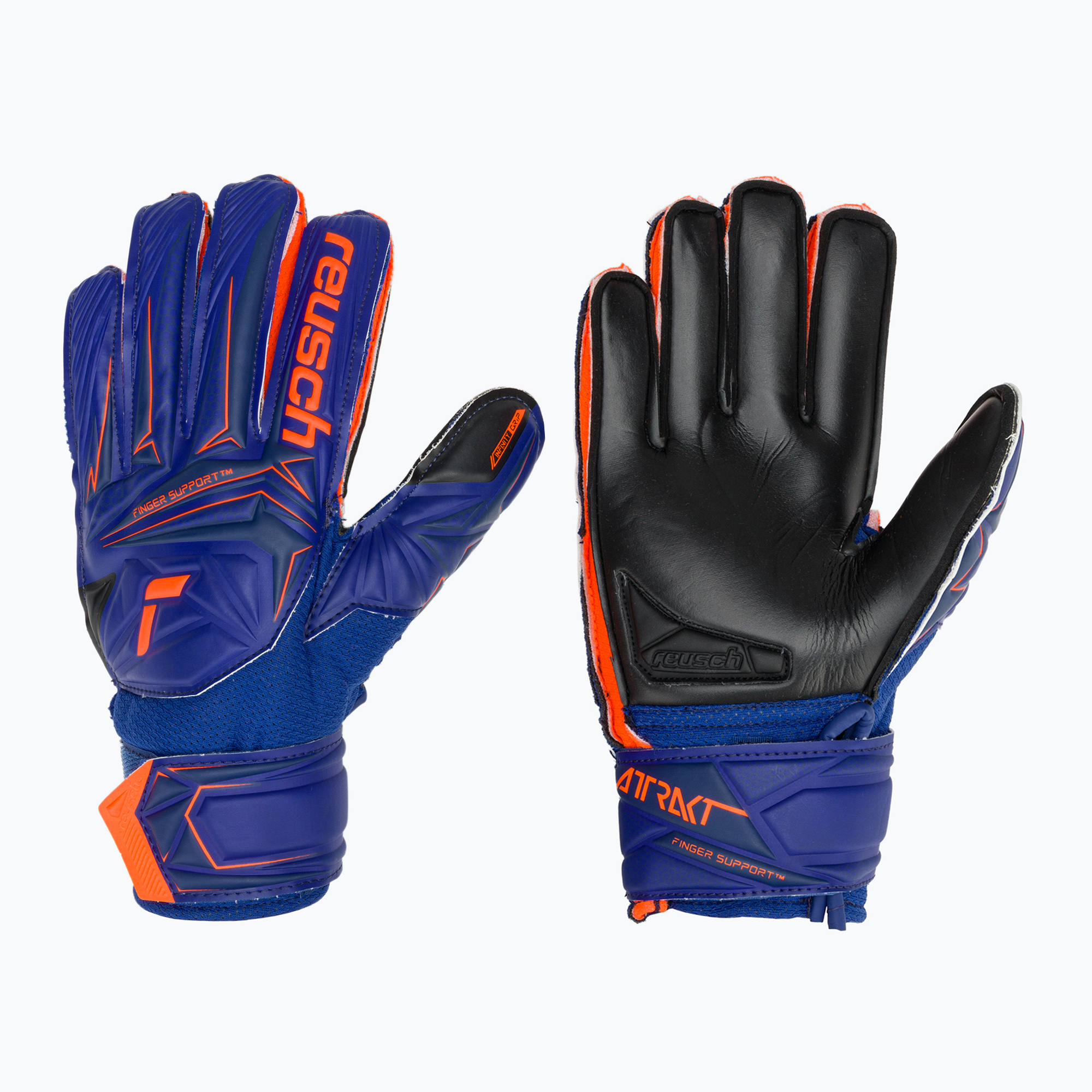 Rękawice bramkarskie dziecięce Reusch Attrakt Infinity Finger Support Junior sharp blue/shocking orange/black 