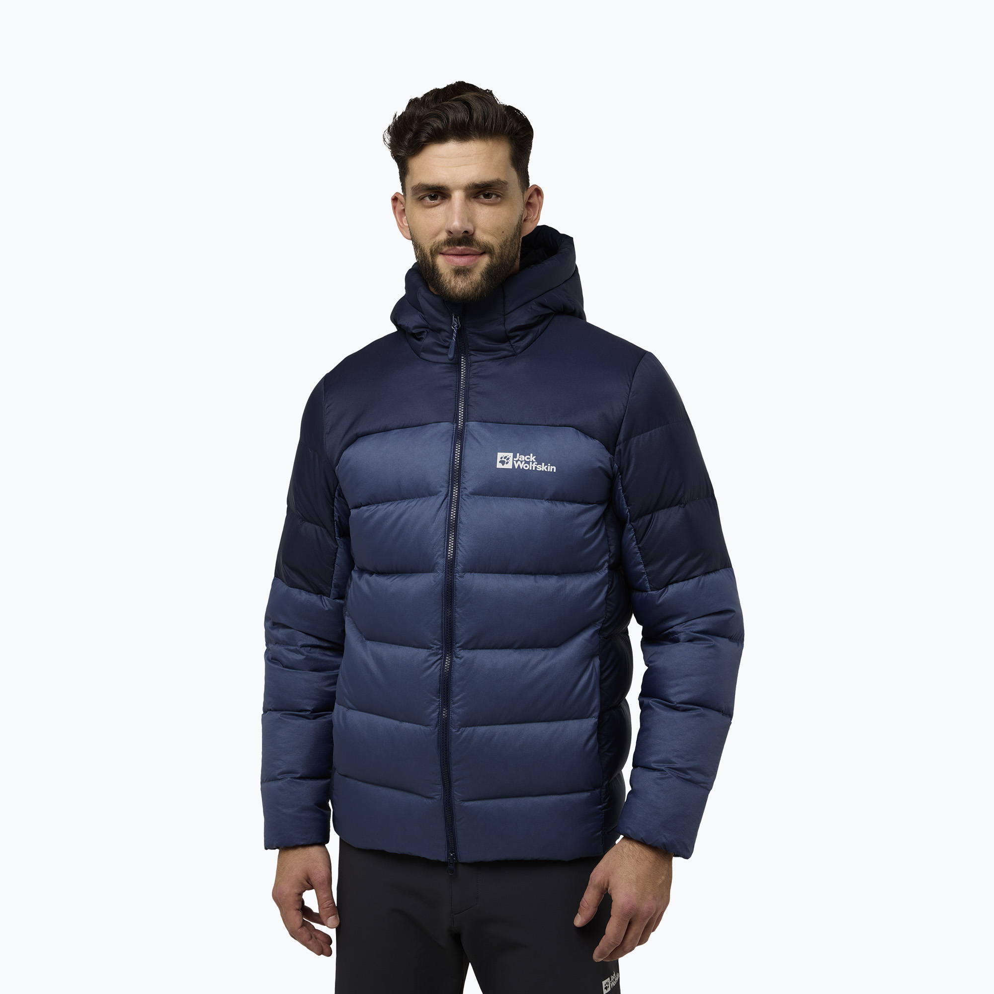 Geacă cu puf pentru bărbați Jack Wolfskin Nebelhorn Down Hoody nature blue (Nebelhorn Down Hoody A61827_C0415_A10)
