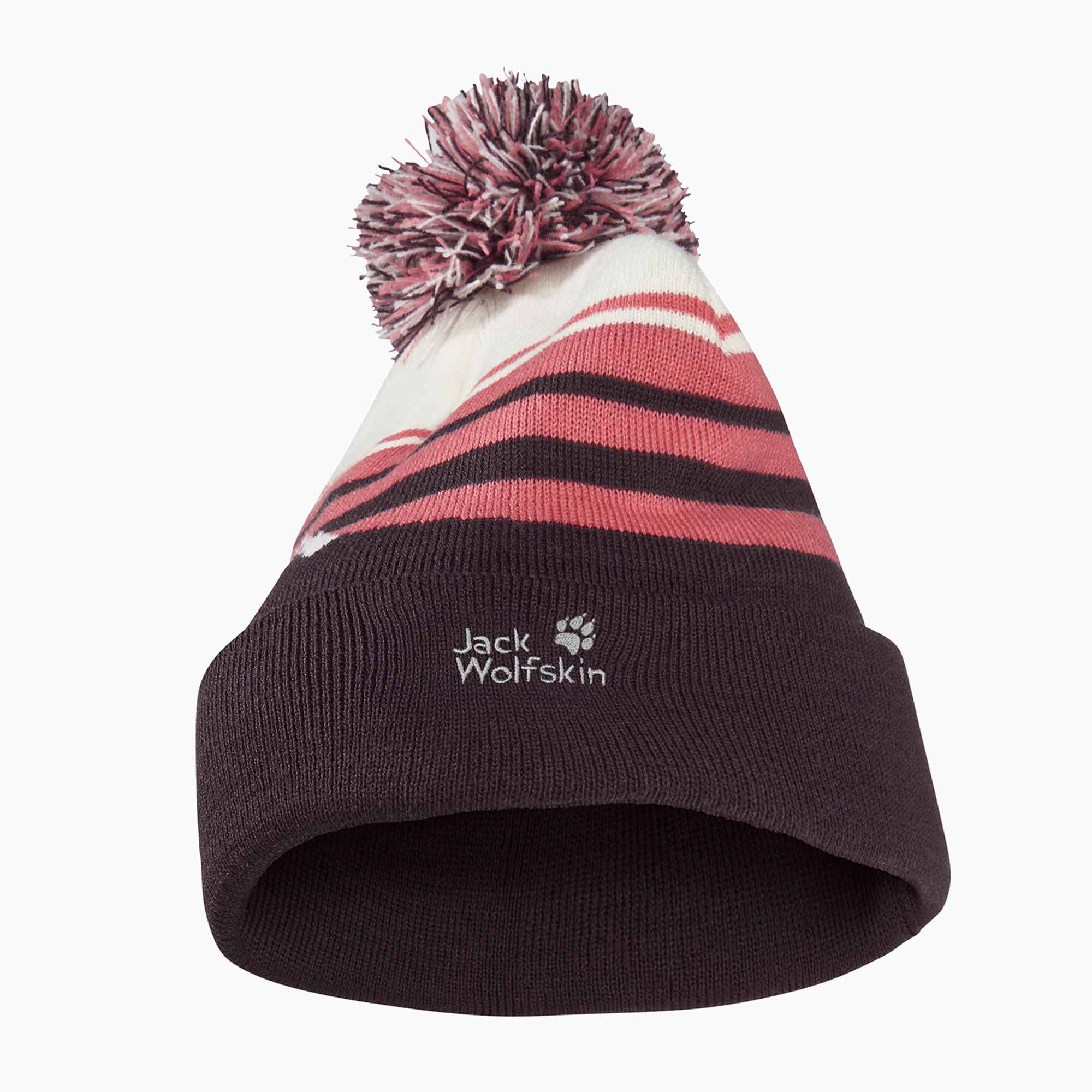 Detská zimná čiapka Jack Wolfskin Stripy PomPom Beanie amaranth