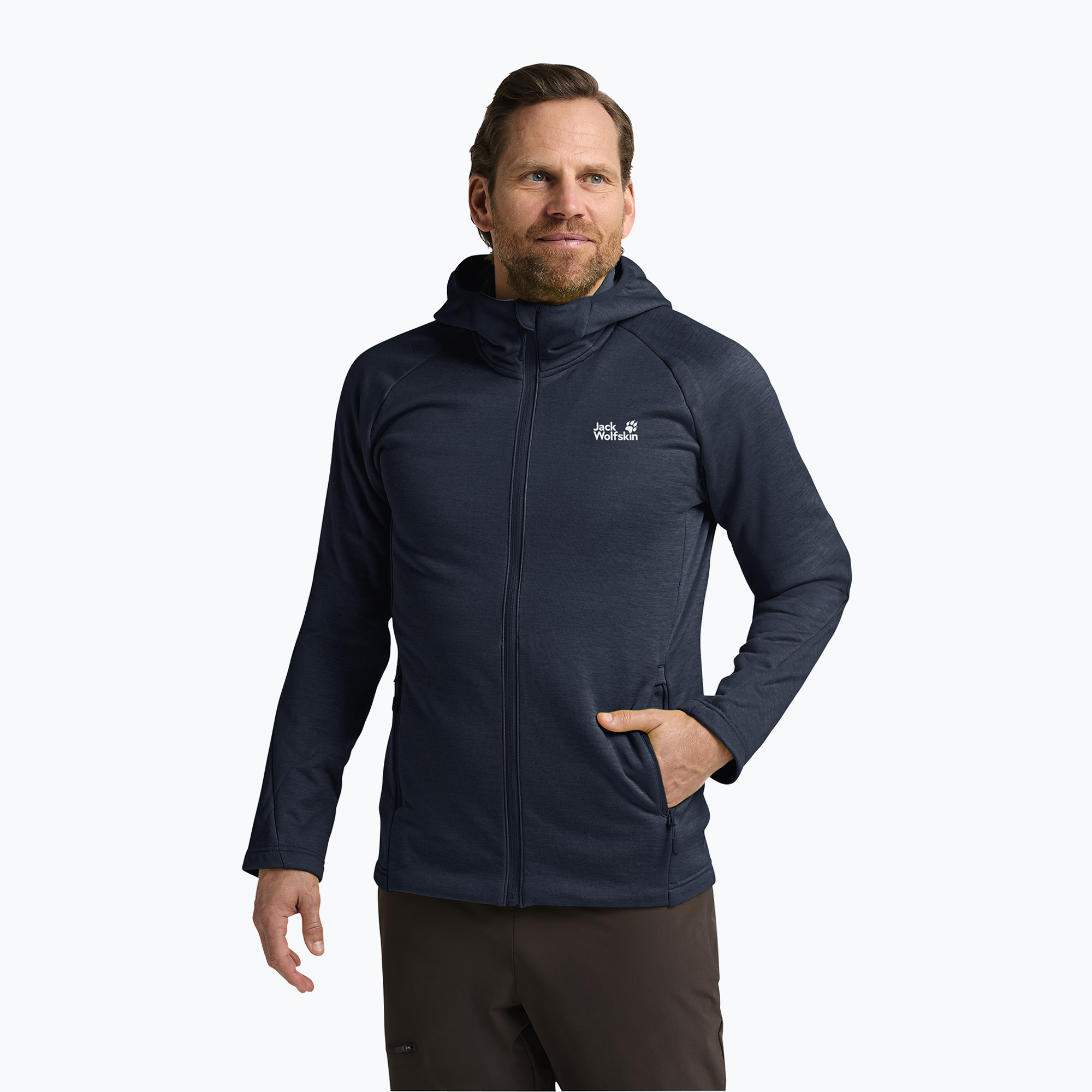 Bluza trekkingowa męska Jack Wolfskin Peak District Hooded Full Zip midnight sky 