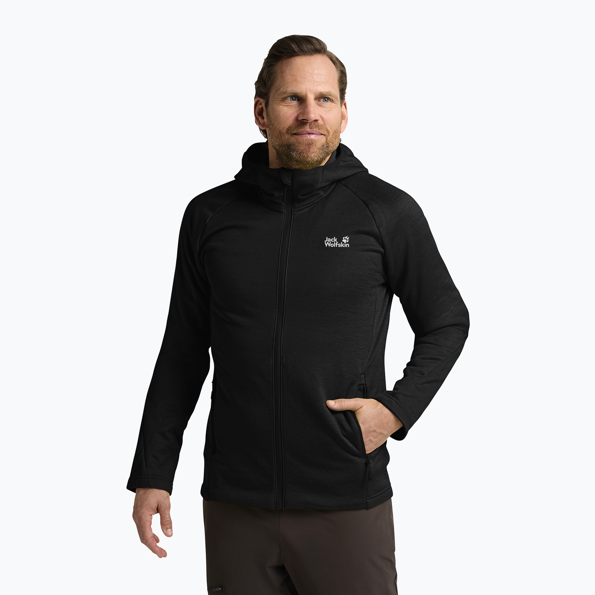 Bluza trekkingowa męska Jack Wolfskin Peak District Hooded Full Zip black 