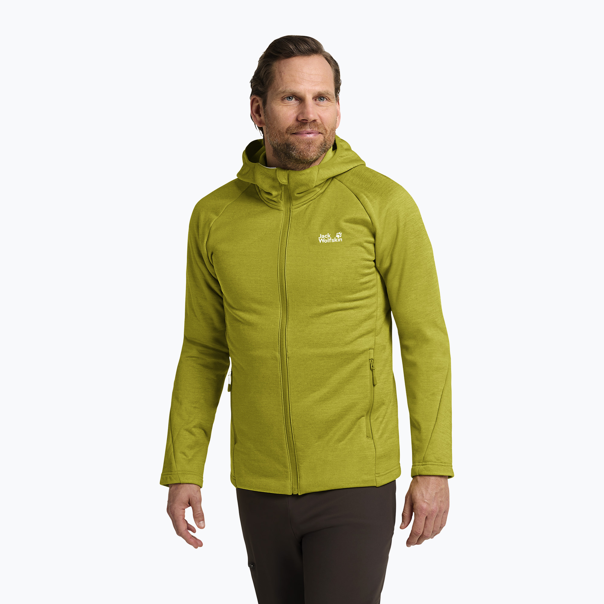Bluza trekkingowa męska Jack Wolfskin Peak District Hooded Full Zip chartreuse 