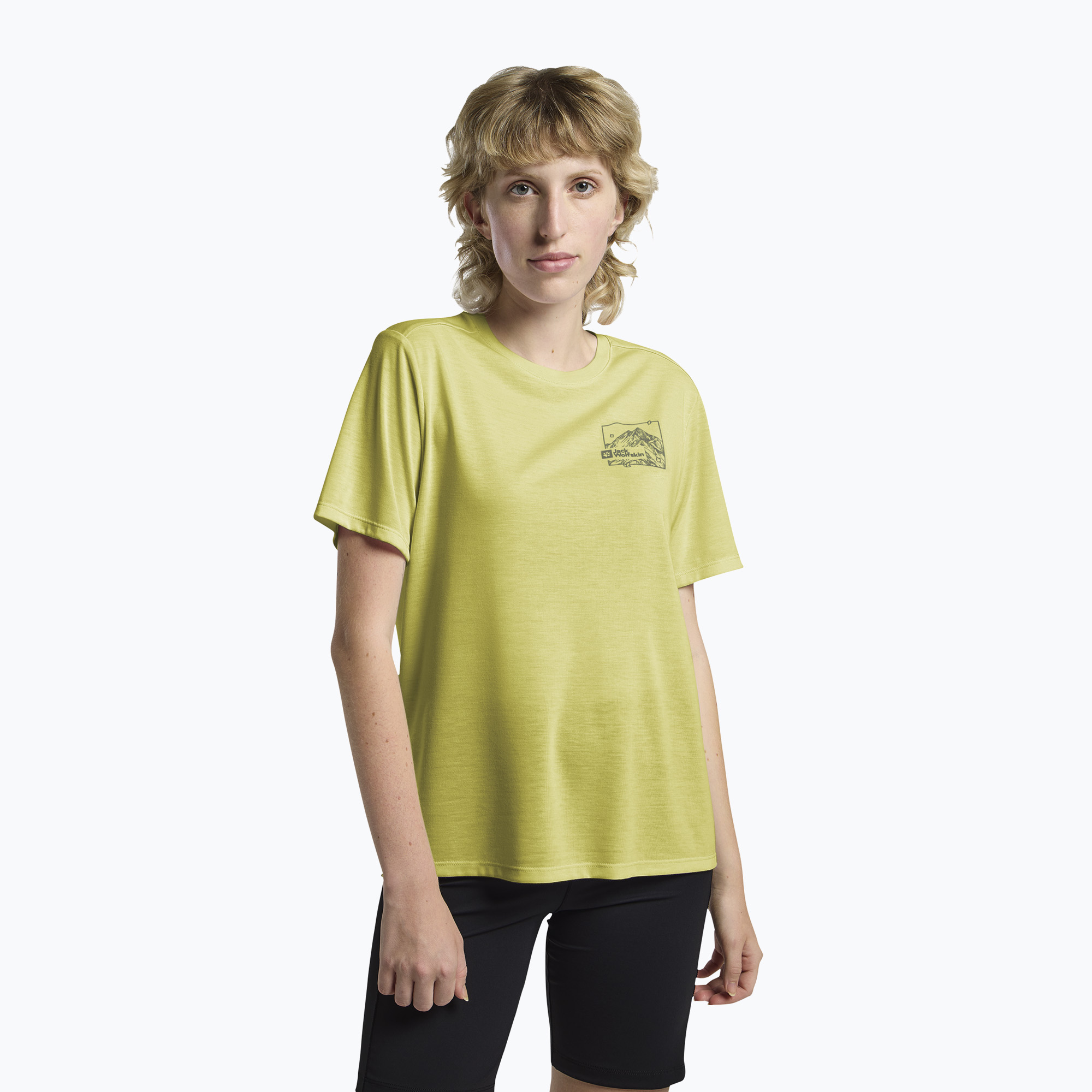 Koszulka damska Jack Wolfskin Vonnan Graphic ridge leaf lemon ice 