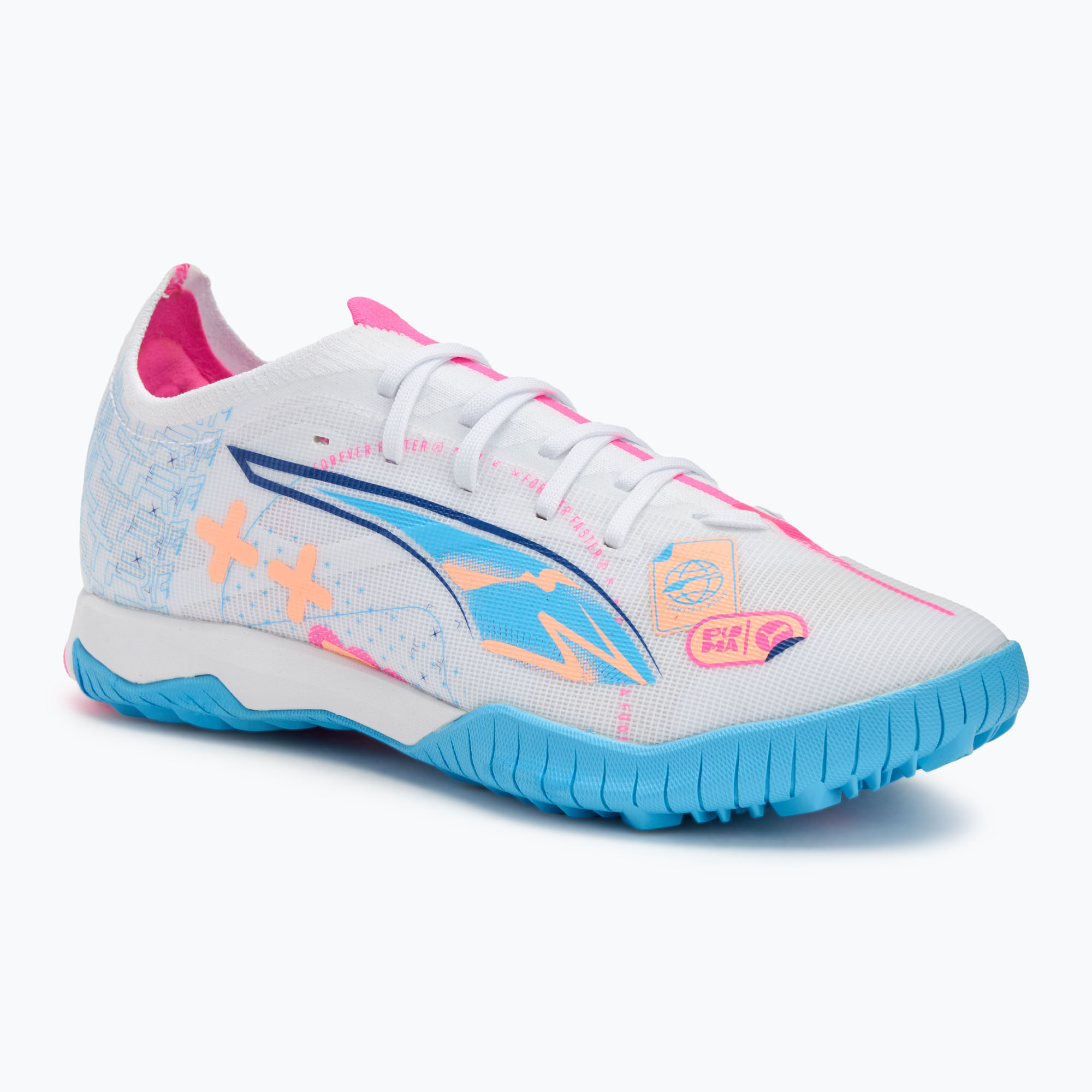 Buty piłkarskie PUMA Ultra 5 Match Vol. Up TT puma white/luminous blue/poison pink/fizzy melon 