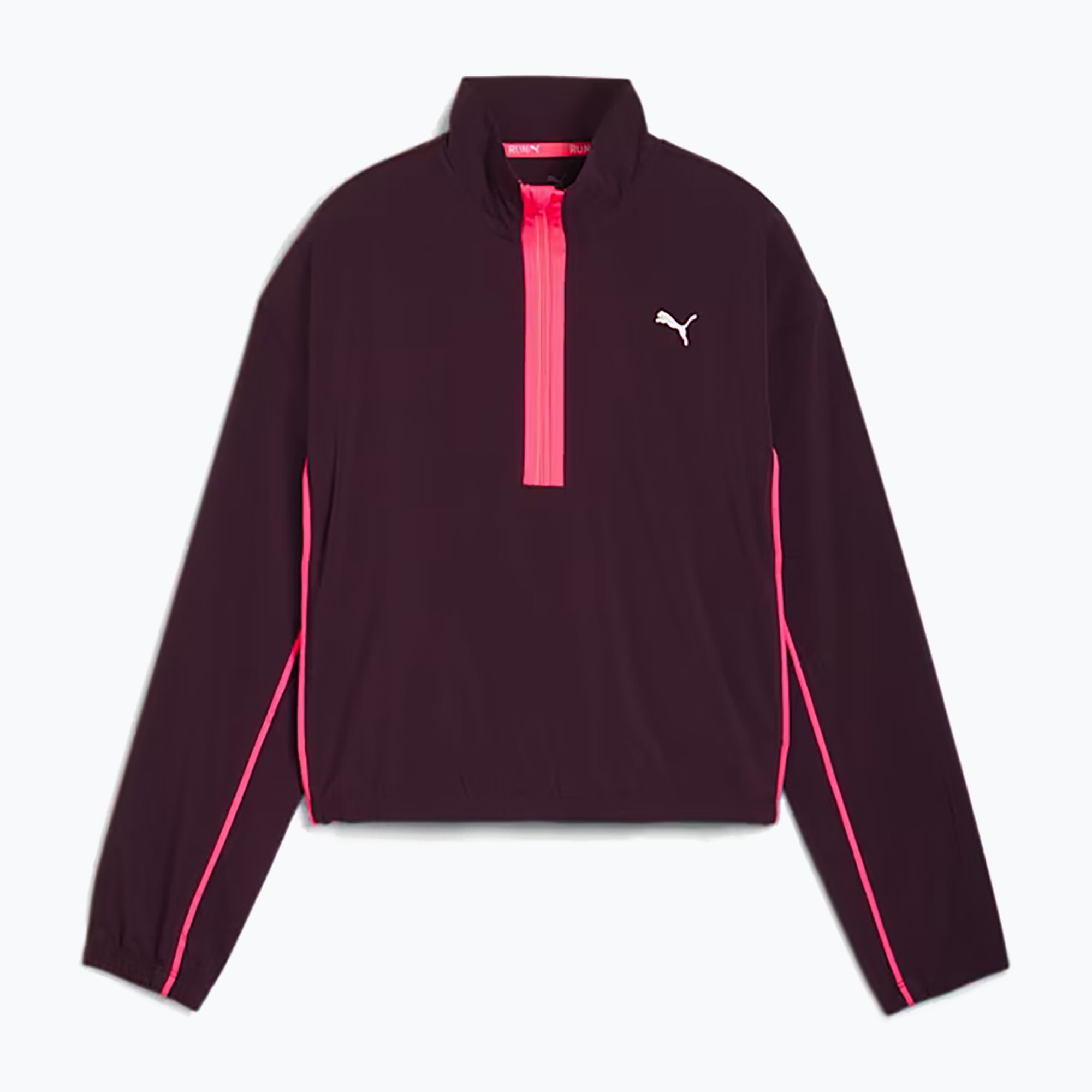 Kurtka do biegania damska PUMA Run For Her Fashion Woven 1/2 ZIP midnight plum/ sunset glow 