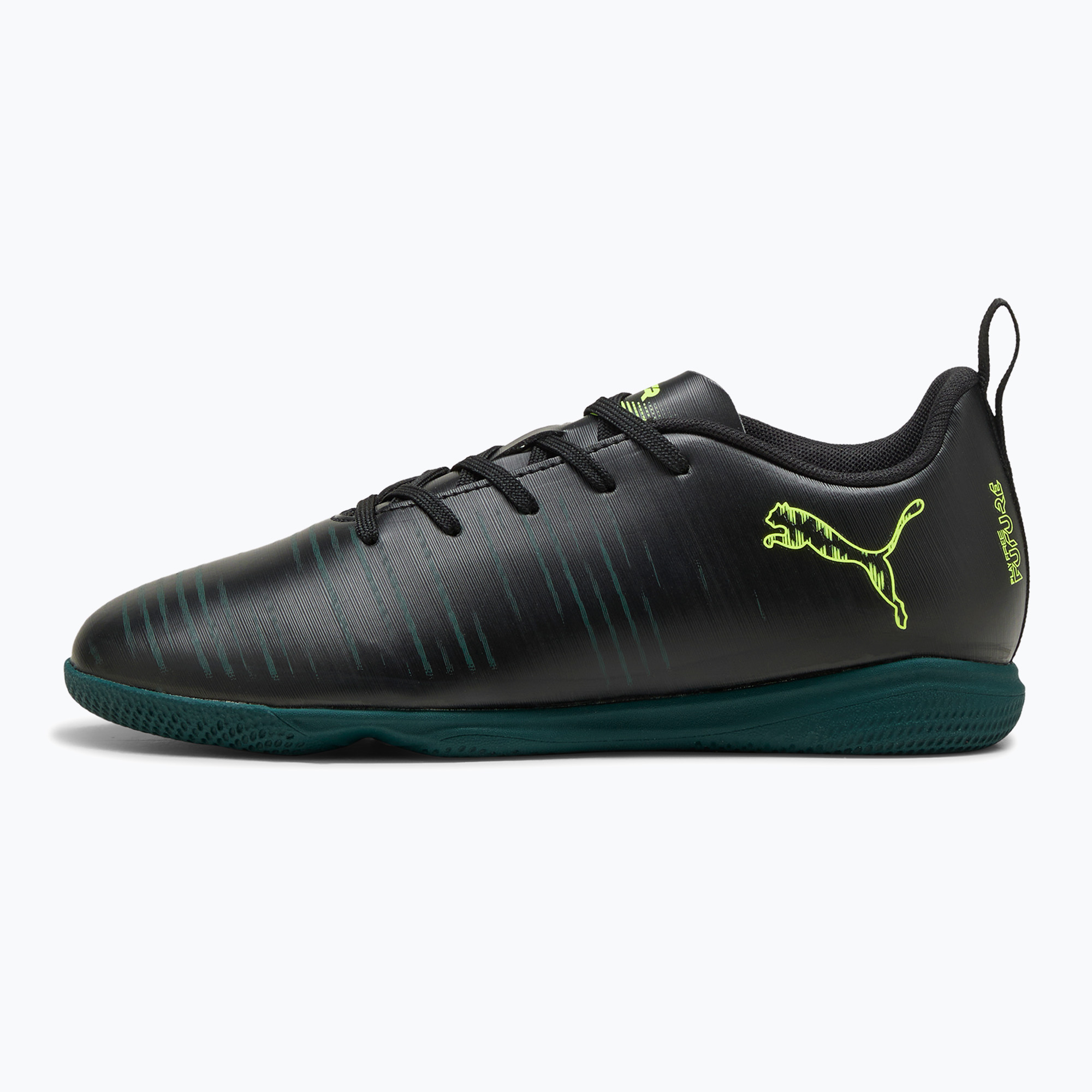 Buty piłkarskie dziecięce PUMA Future 8 Play It Jr puma black/fizzy light/green terrain 