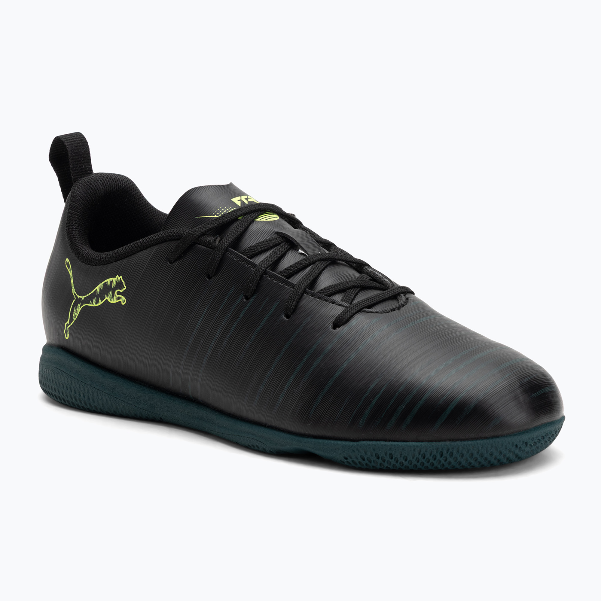Buty piłkarskie dziecięce PUMA Future 8 Play It Jr puma black/fizzy light/green terrain 