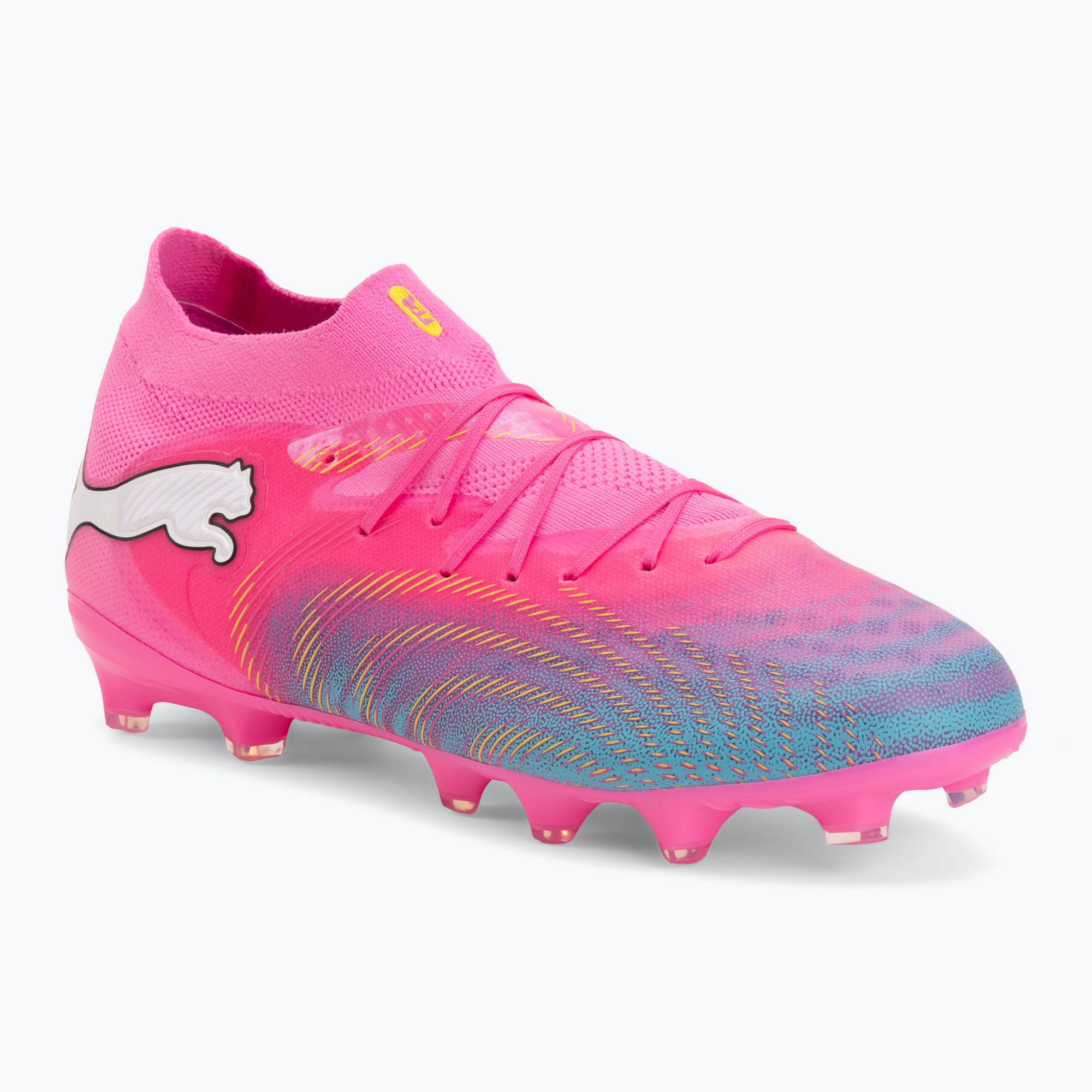 Încălțăminte de fotbal pentru copii PUMA Future 9 Pro FG/AG Jr poison pink/puma wht/sun stream/bright aqua/puma blk