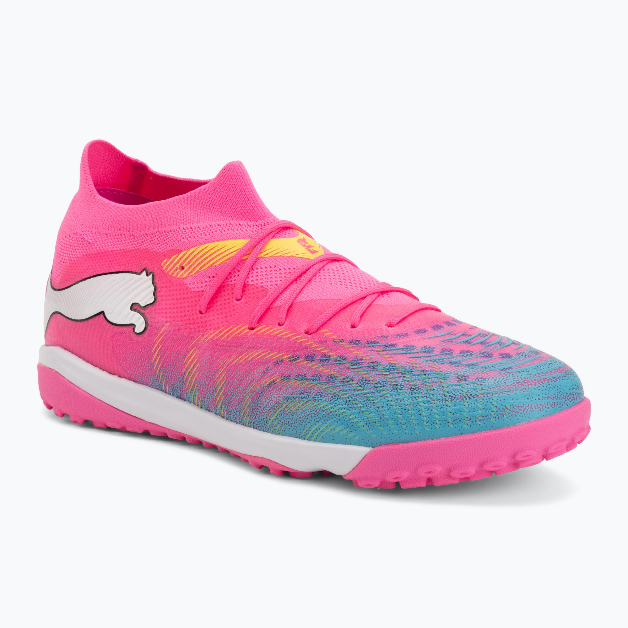 Încălțăminte de fotbal PUMA Future 9 Match TT poison pink/puma white/sun stream/bright aqua/puma black