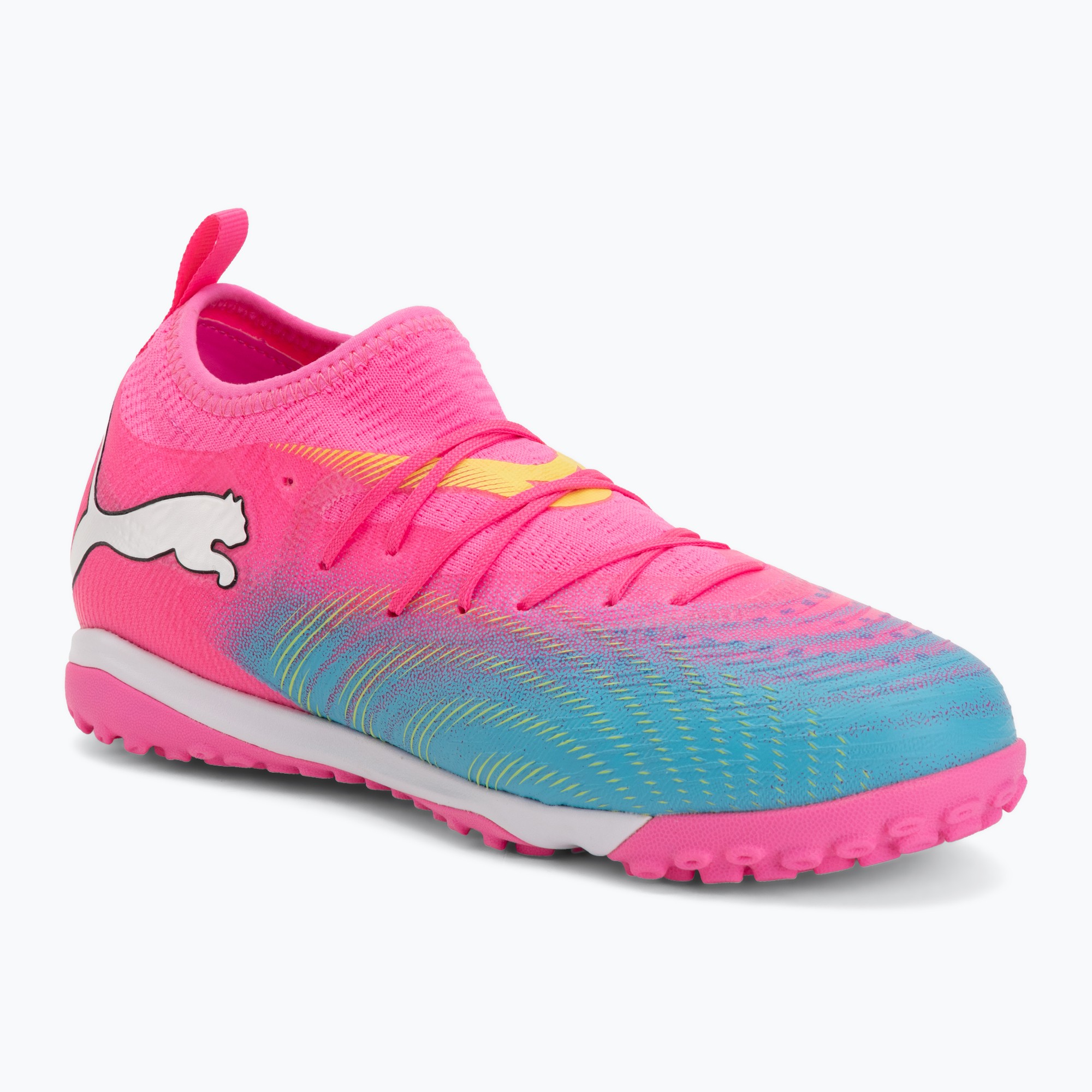 Детски футболни обувки PUMA Future 9 Match TT   Mid Jr poison pink/puma wht/sun stream/bright aqua/puma blk