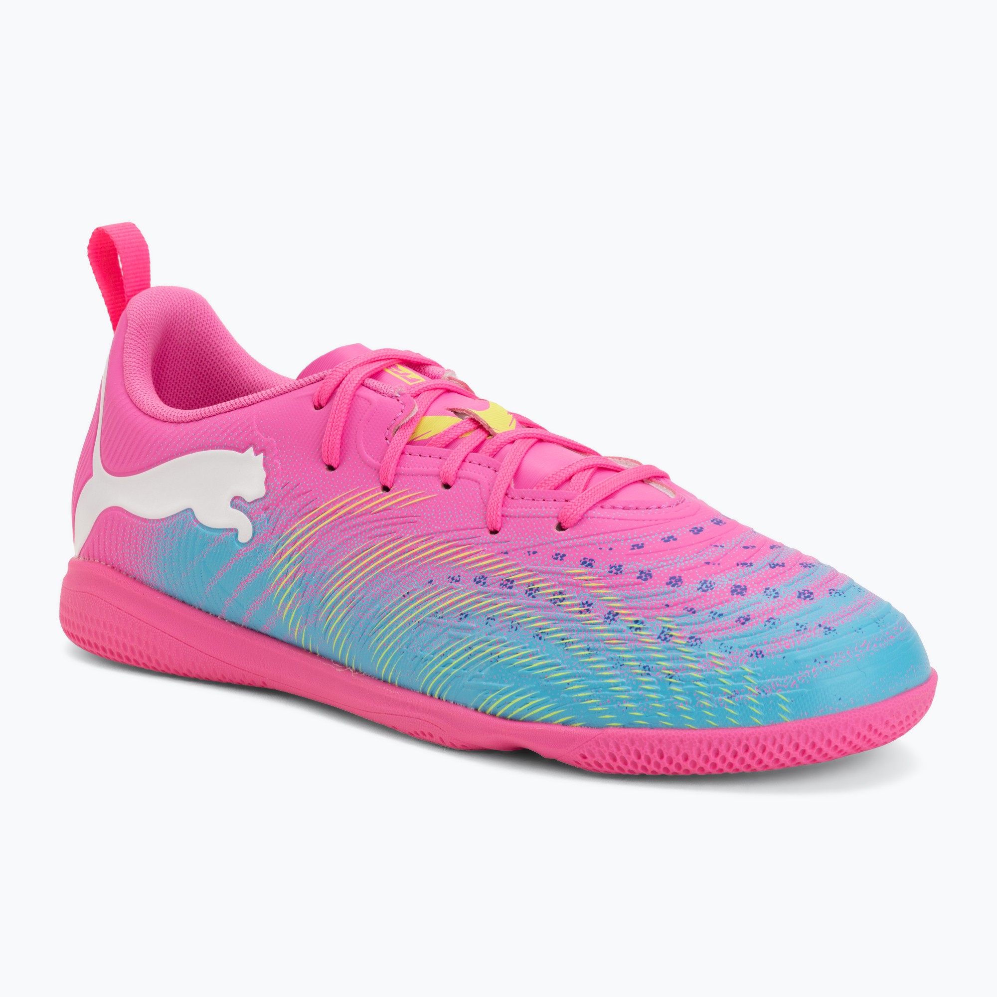 Încălțăminte de fotbal pentru copii PUMA Future 9 Play IT Jr poison pink/puma white/sun stream/bright aqua/puma black