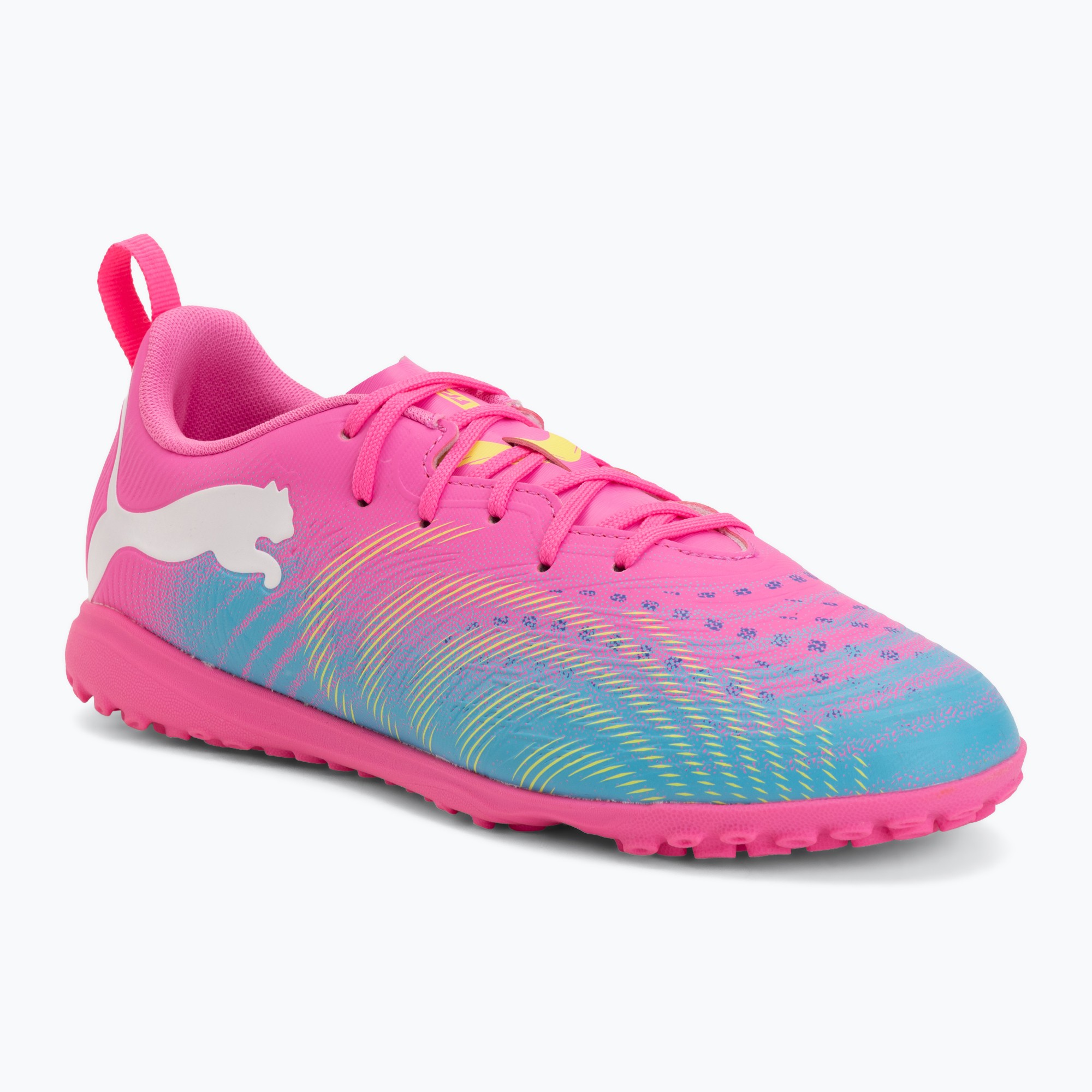 Încălțăminte de fotbal pentru copii PUMA Future 9 Play TT poison pink/puma white/sun stream/bright aqua/puma black
