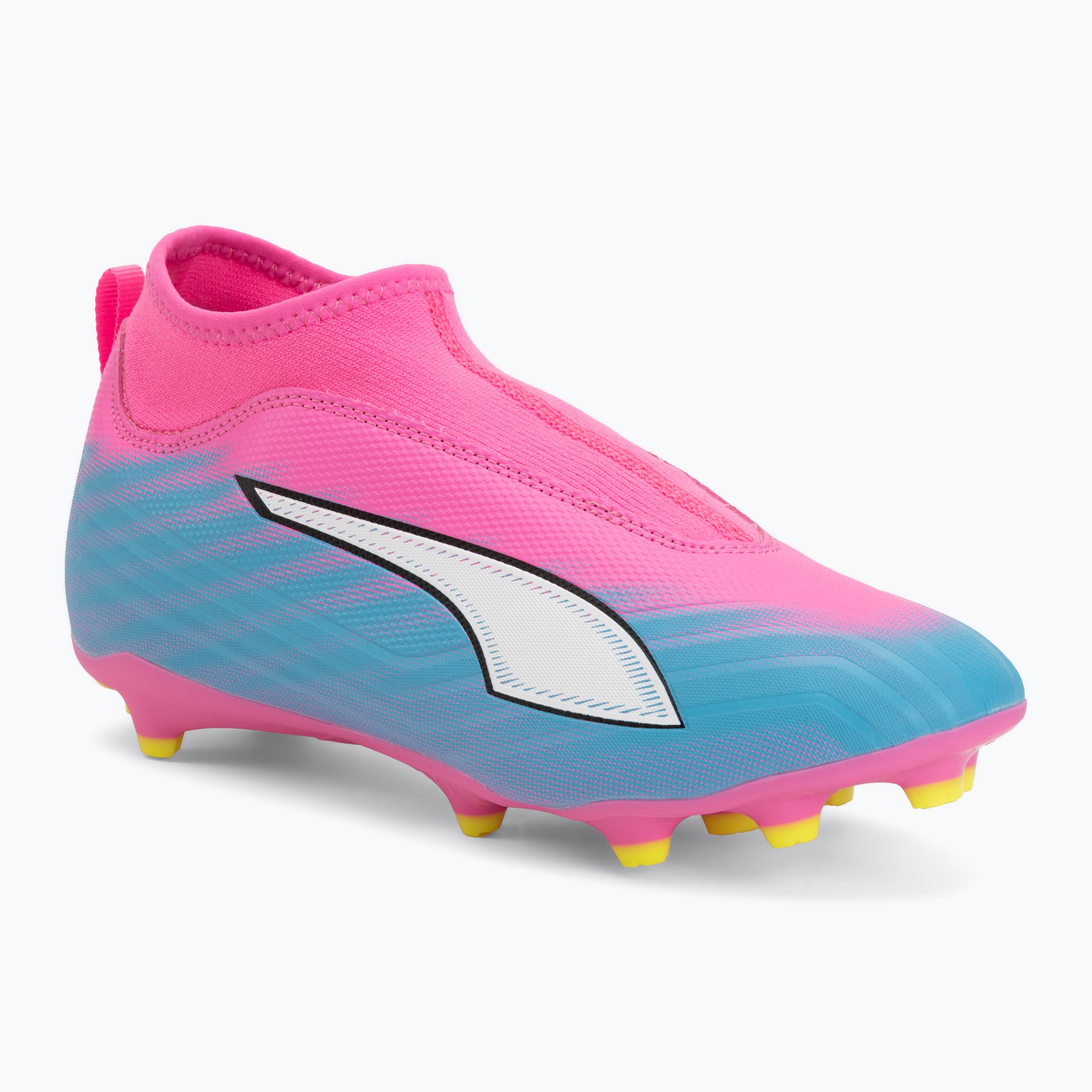 Încălțăminte de fotbal pentru copii PUMA Ultra 6 Match  LL FG/AG Jr poison pink/puma white/sun stream/bright aqua/puma black