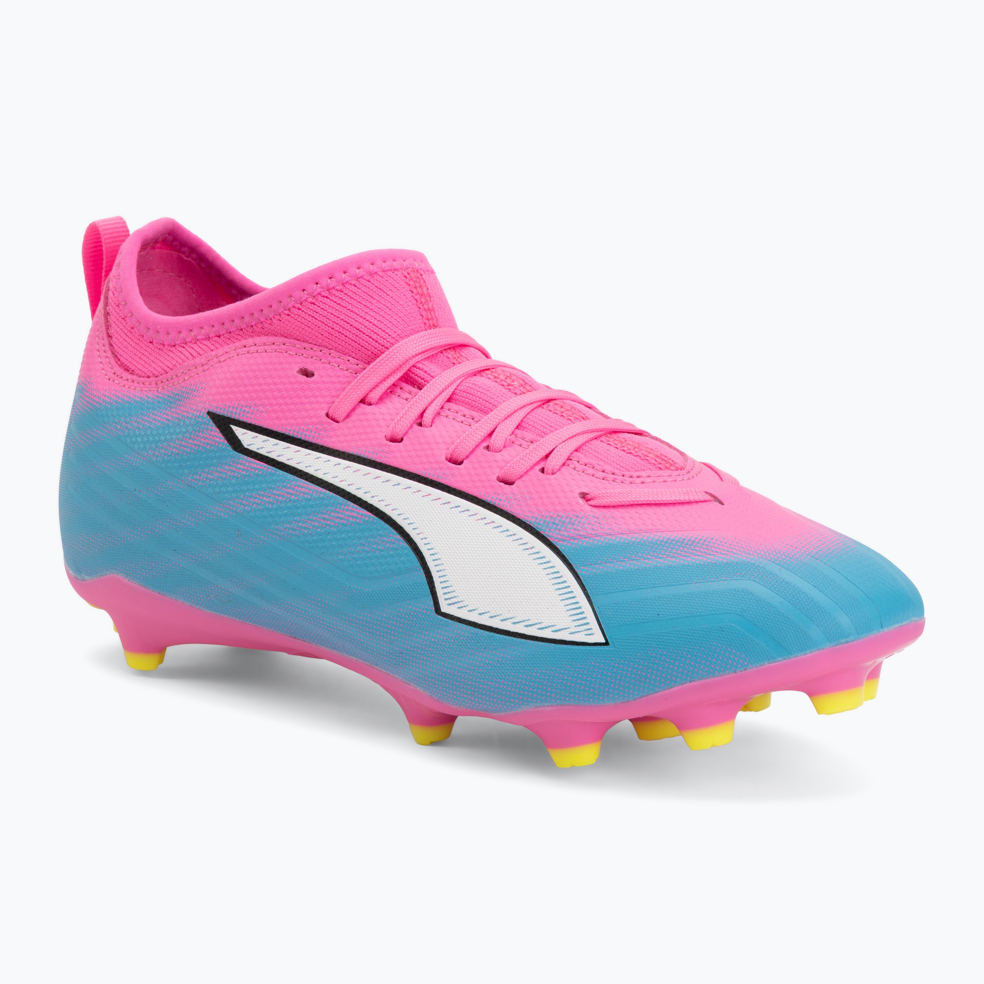 Încălțăminte de fotbal pentru copii PUMA Ultra 6 Match FG/AG Jr poison pink/puma white/sun stream/bright aqua/puma black