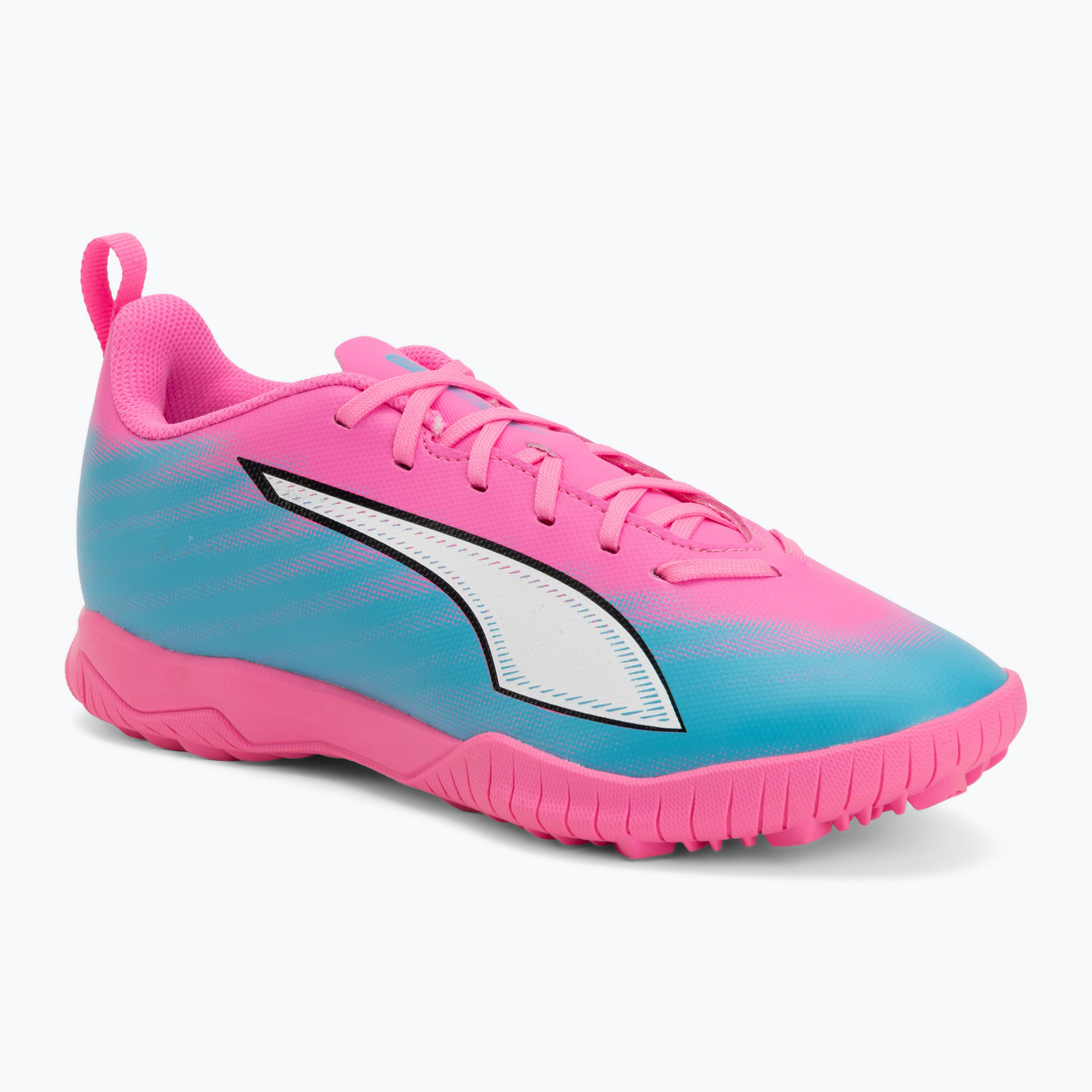 Încălțăminte de fotbal pentru copii PUMA Ultra 6 Play TT Jr poison pink/puma white/sun stream/bright aqua/puma black