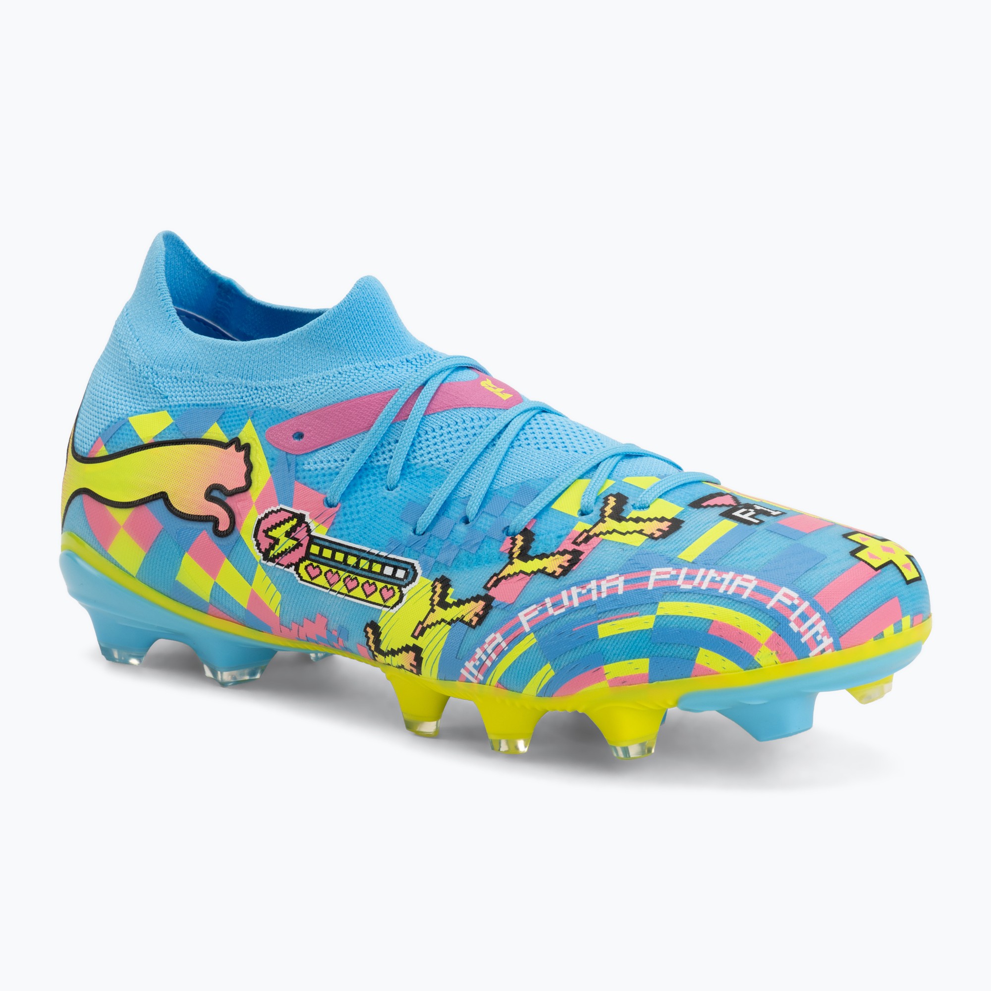 Футболни обувки PUMA Future 9 Match Advanced Level FG/AG puma white/blue glimmer/pink glimmer/yellow alert