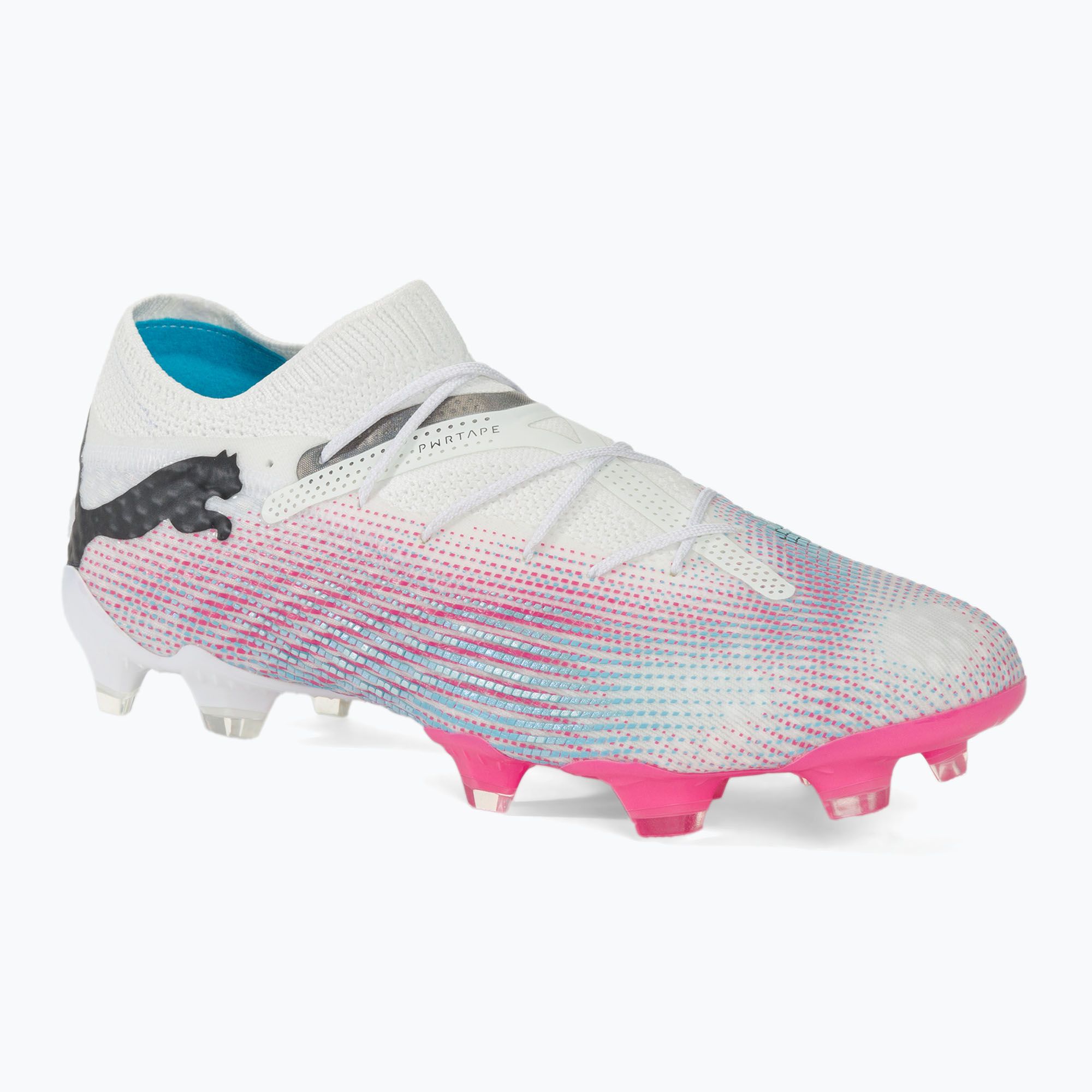 Buty piłkarskie PUMA Future 7 Ultimate Low FG/AG white/black/poison pink/bright aqua/silver mist 