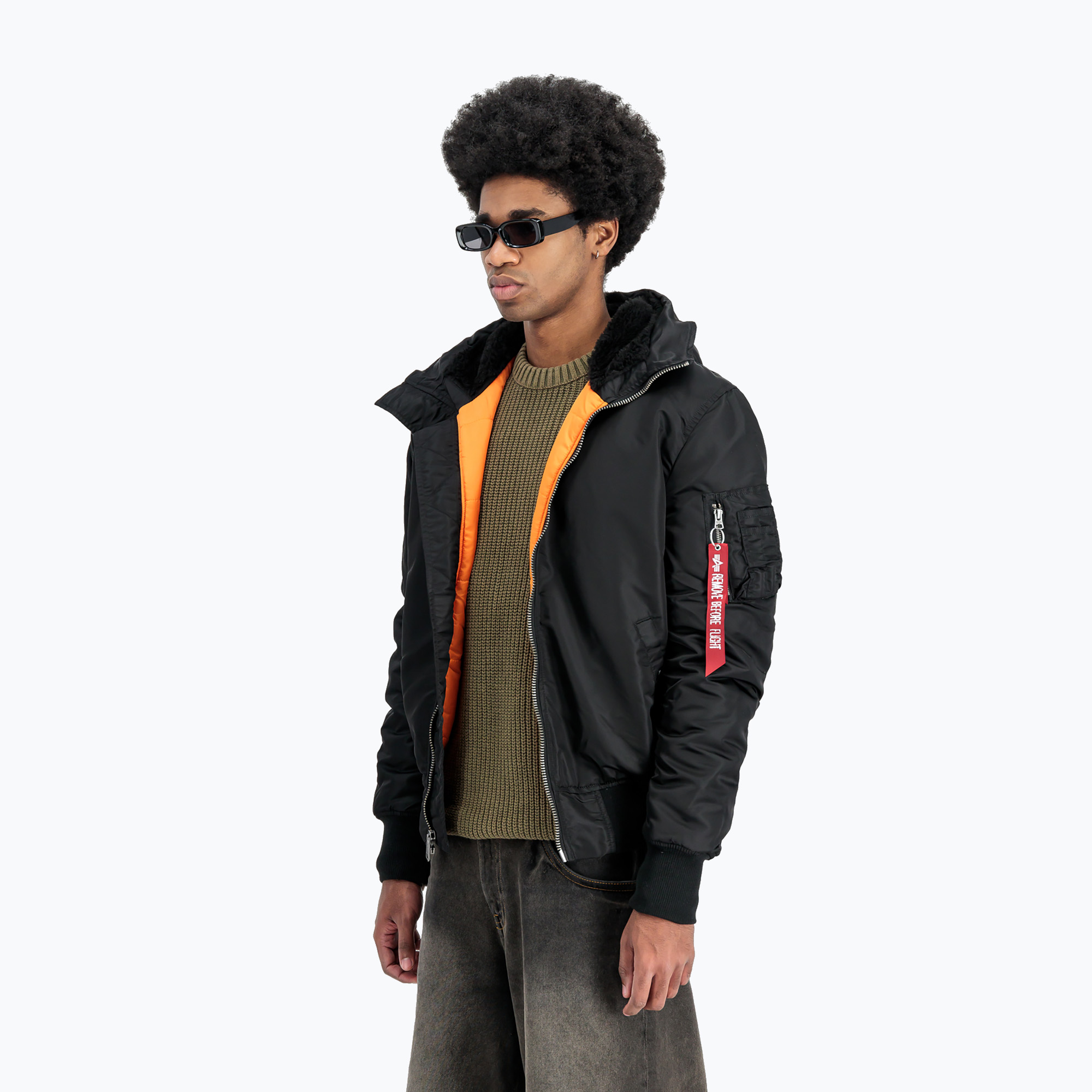 Uomo Alpha Industries MA-1 Bomber con cappuccio nero (S) (MA-1 Hooded Bomber 15810403)