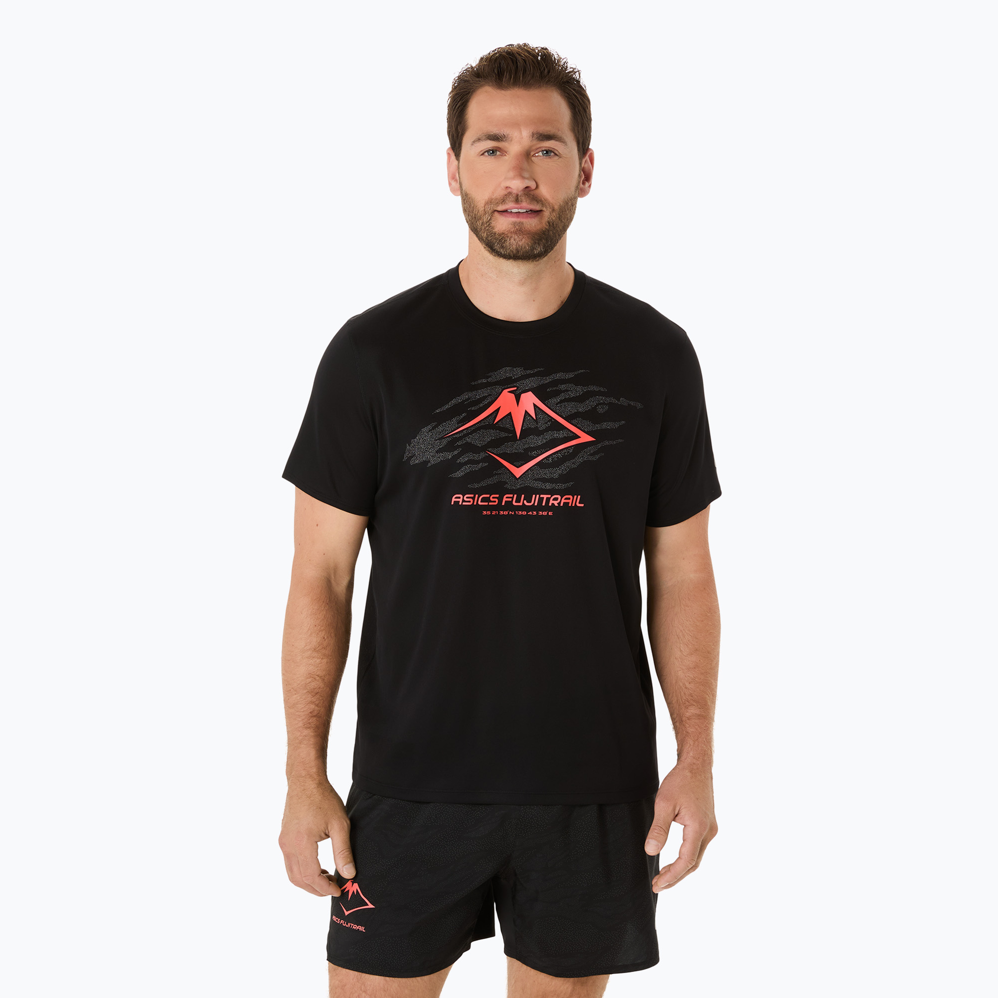 Koszulka do biegania męska ASICS Fujitrail Logo performance black/carbon/coral reef 