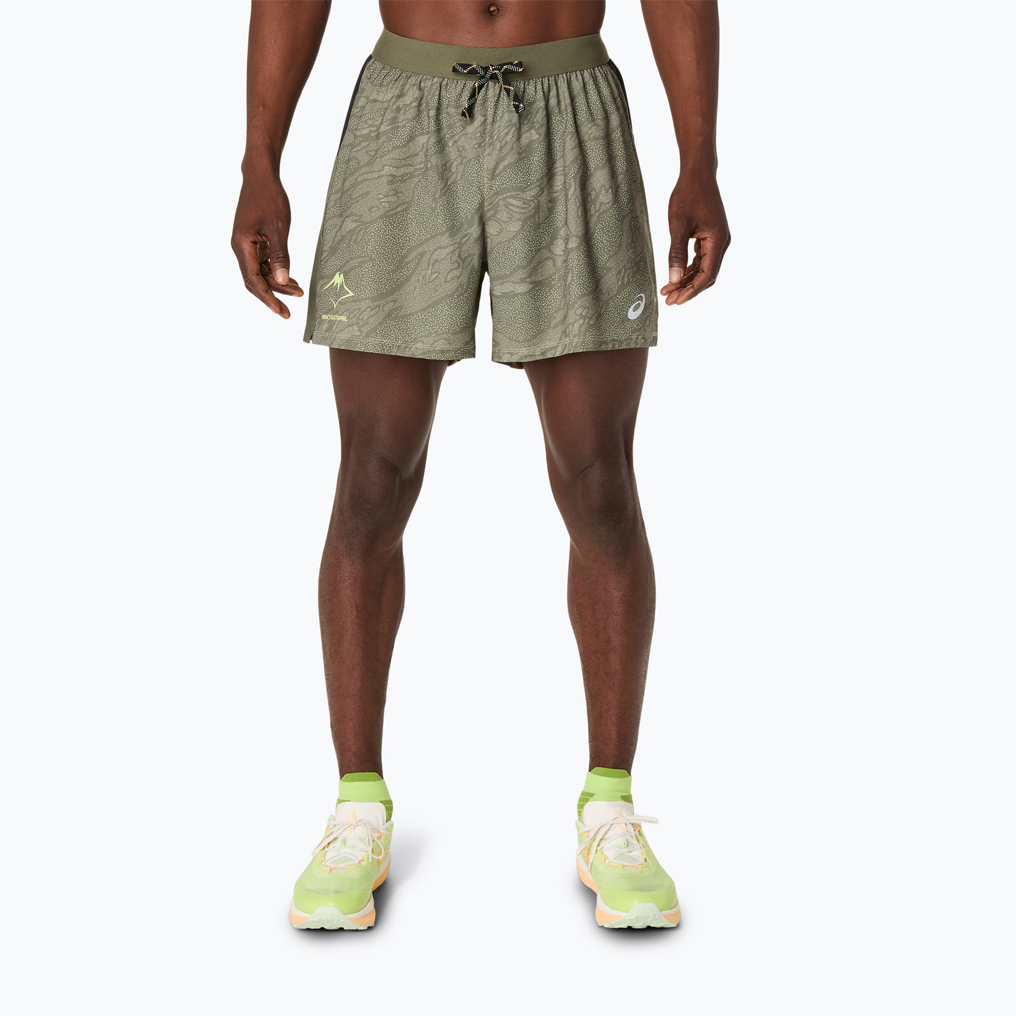 Spodenki do biegania męskie ASICS Fujitrail All Over Print 5IN mantle green 