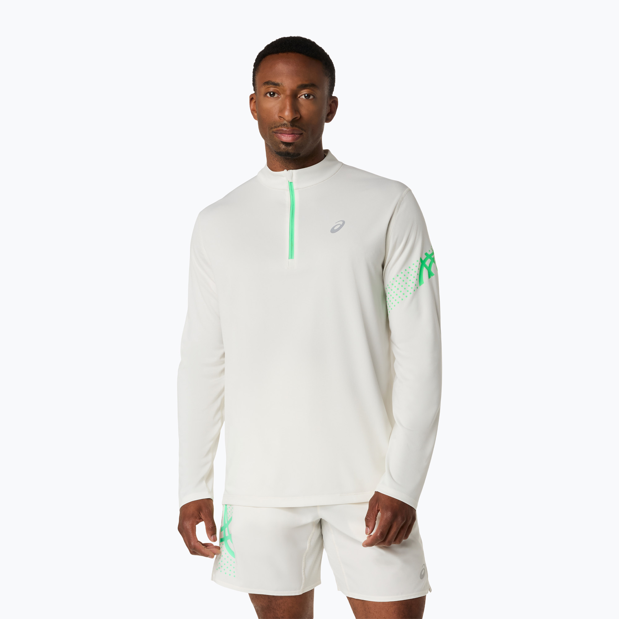 Мъжка блуза с дълъг ръкав за бягане Asics Icon LS 1/2 Zip cream/vital green