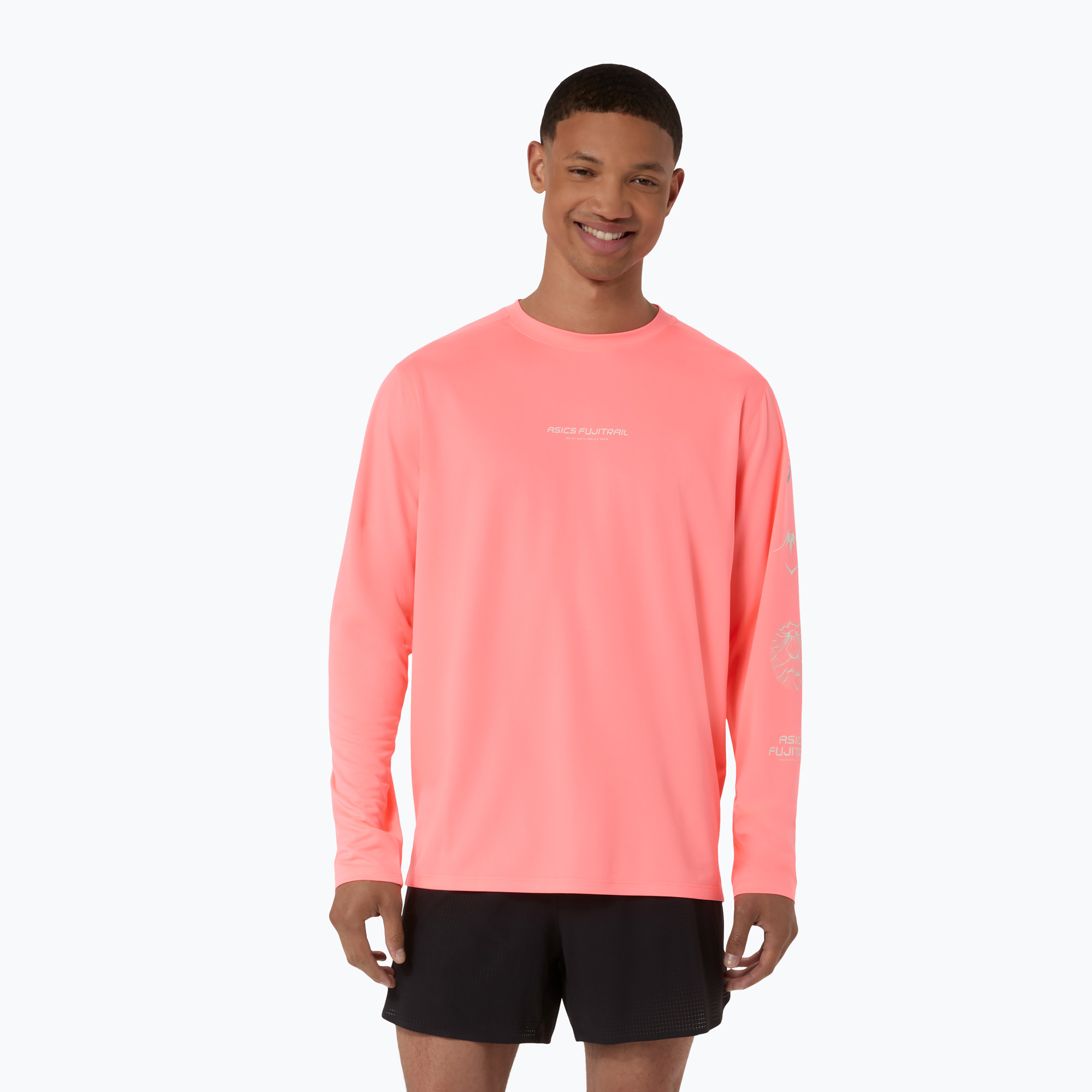 Мъжка блуза за бягане с дълъг ръкав Asics Fujitrail Logo Ls Top Sun Coral