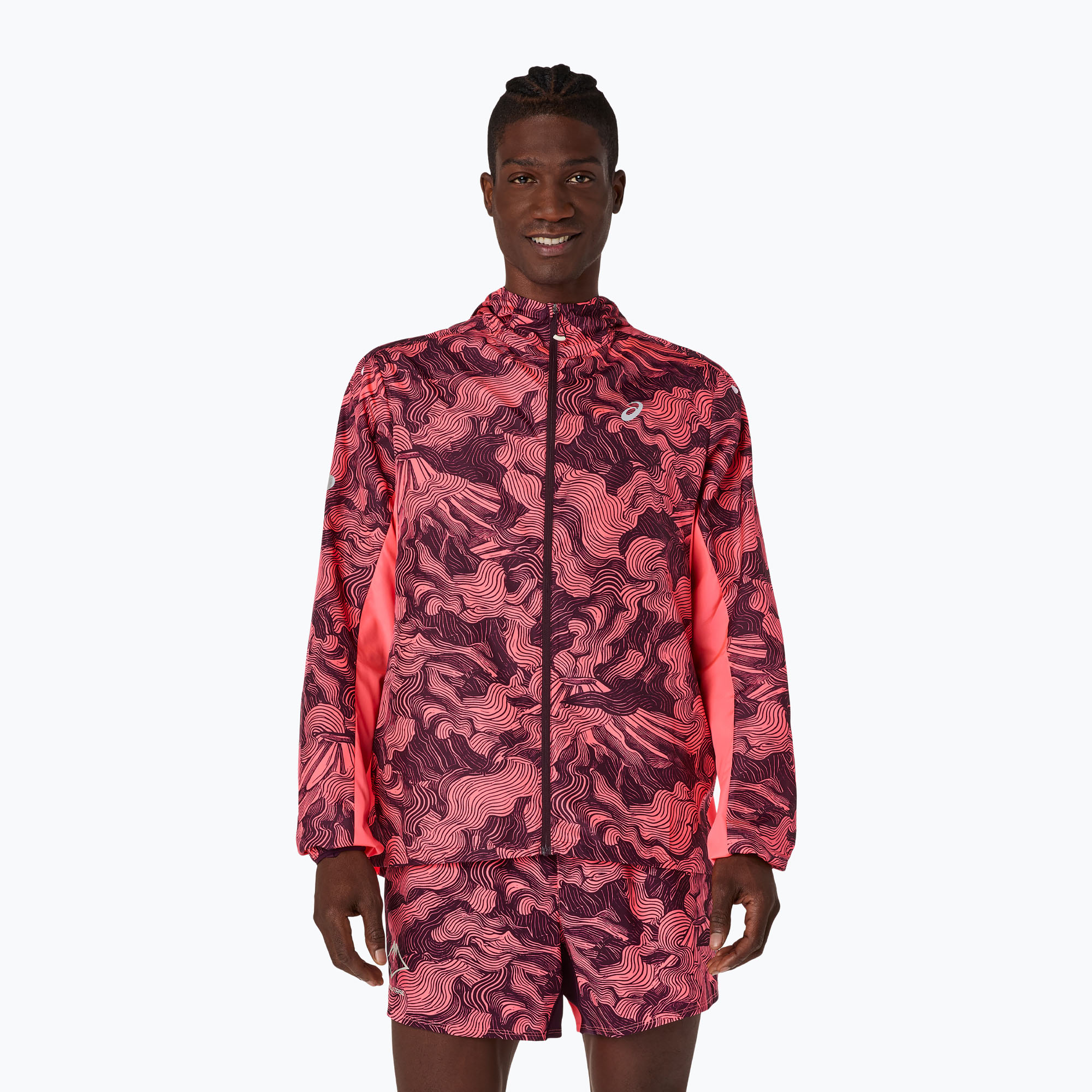 Kurtka do biegania męska Asics Fujitrail Packable Jacket blazing coral/dark aubergine