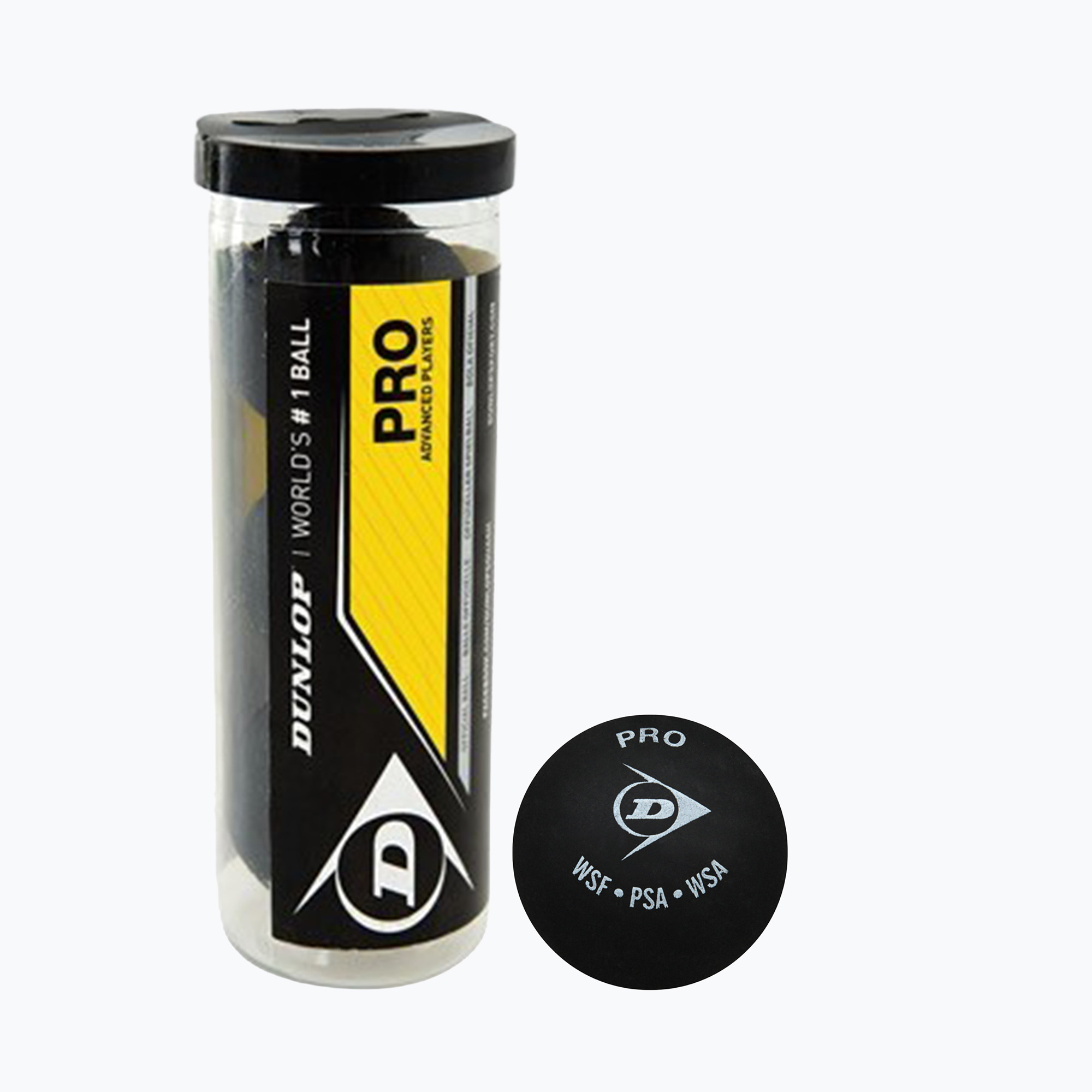 Squash labdák Dunlop Pro 2 yellow dots 3 db black (Pro 2 yellow dots 700110)