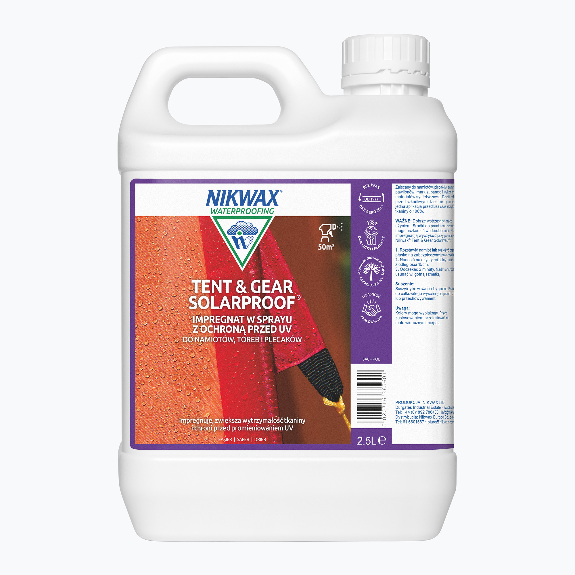 Impregnat do namiotów i sprzętu z ochroną UV Nikwax Tent & Gear SolarProof 2500 ml | WYSYŁKA W 24H | 30 DNI NA ZWROT