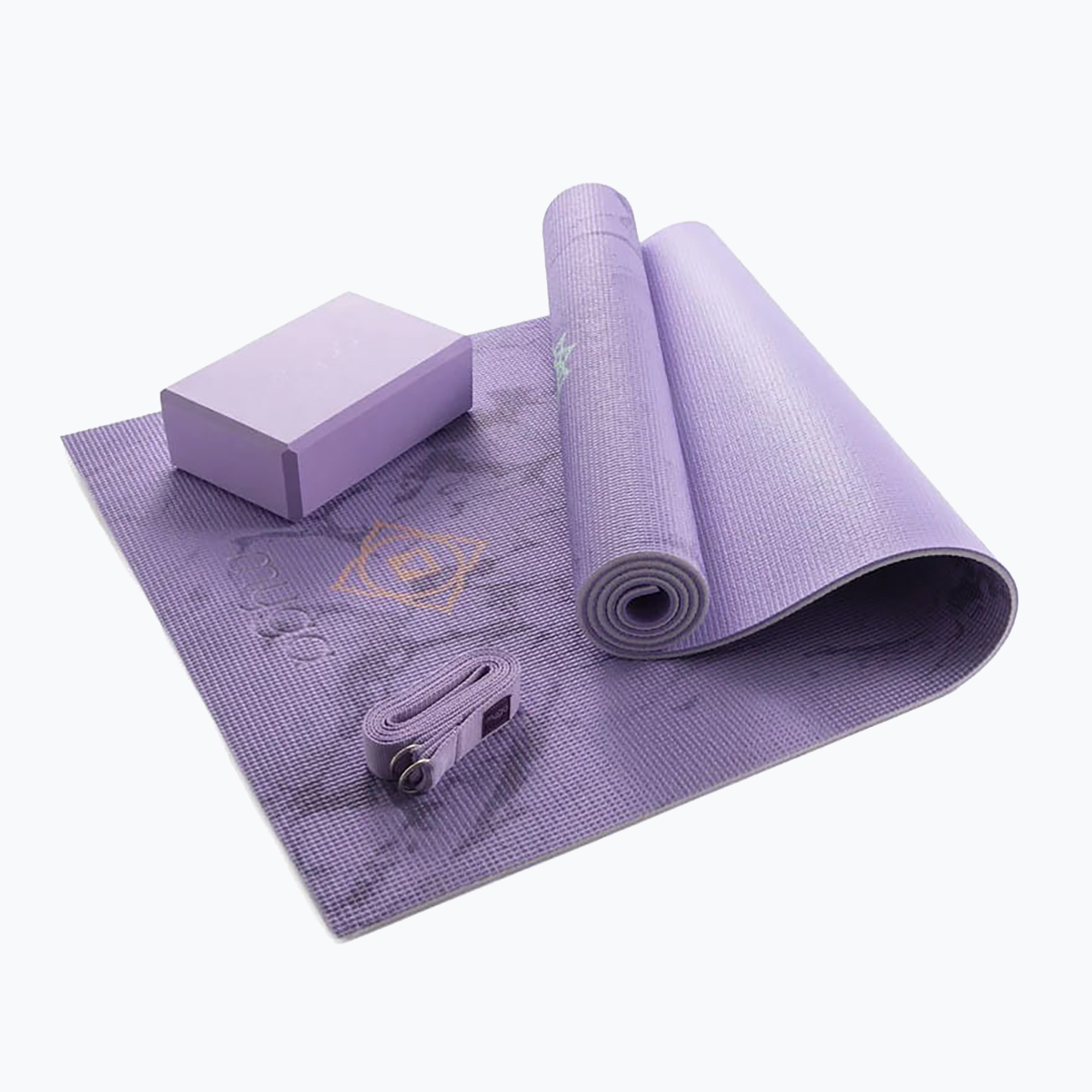 Zestaw do jogi Myga Chakra Yoga Set mata + klocek + pasek fioletowy 