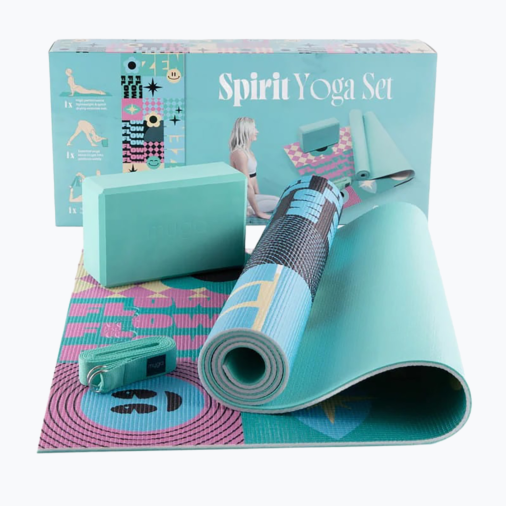 Комплект за йога Myga Spirit Yoga Set mat   block   turquoise strap