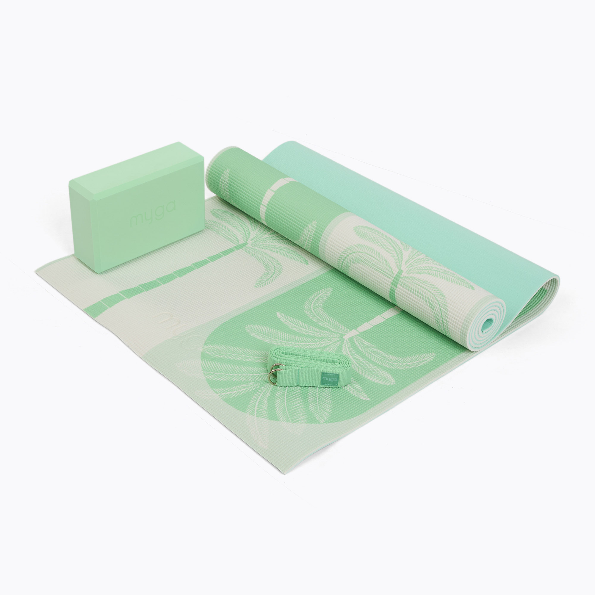 Комплект за йога Myga Sage Palm Yoga Set mat   block   green strap