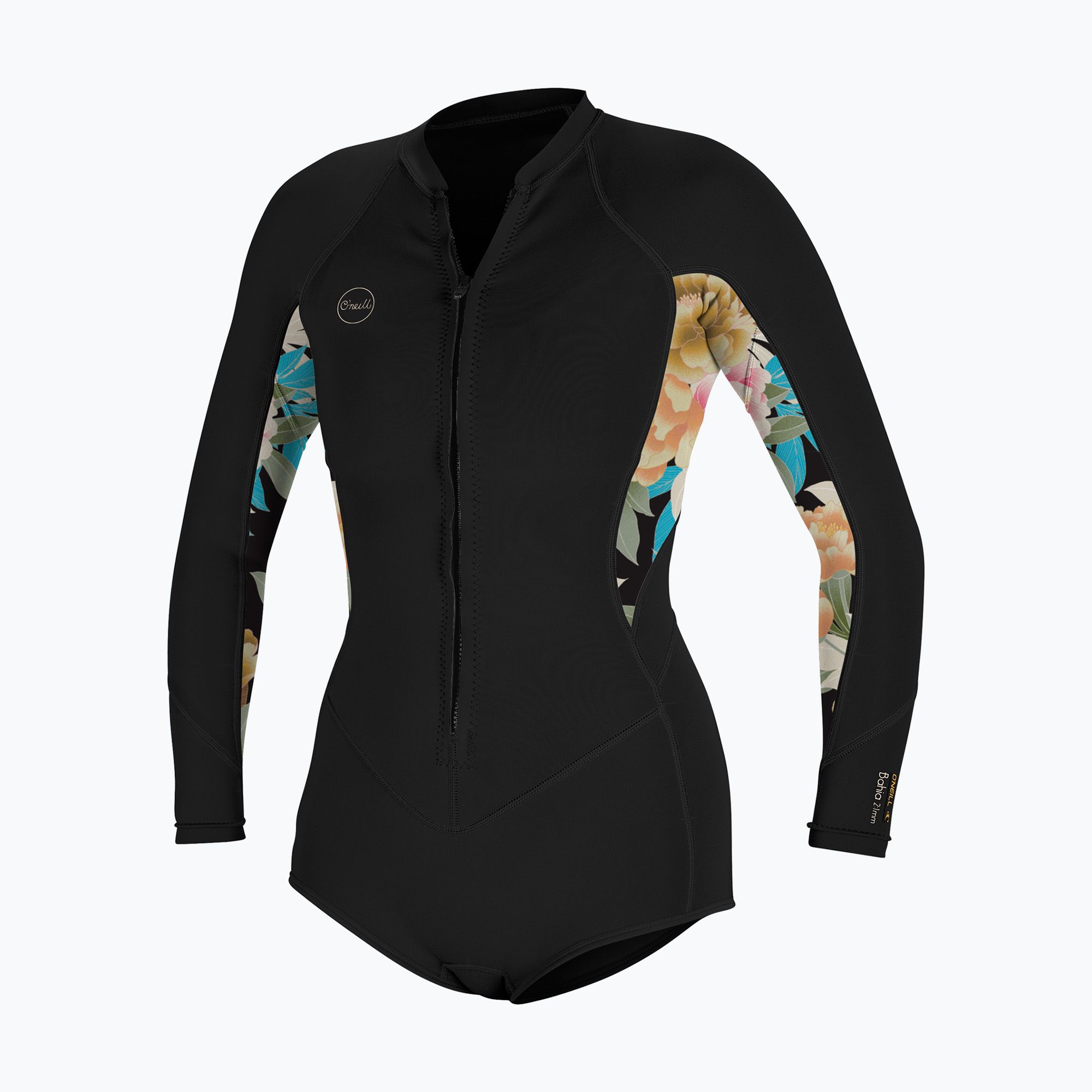 Pianka do pływania damska O'Neill Bahia 2/1 mm Front Zip Short Spring black/mikah floral/black 