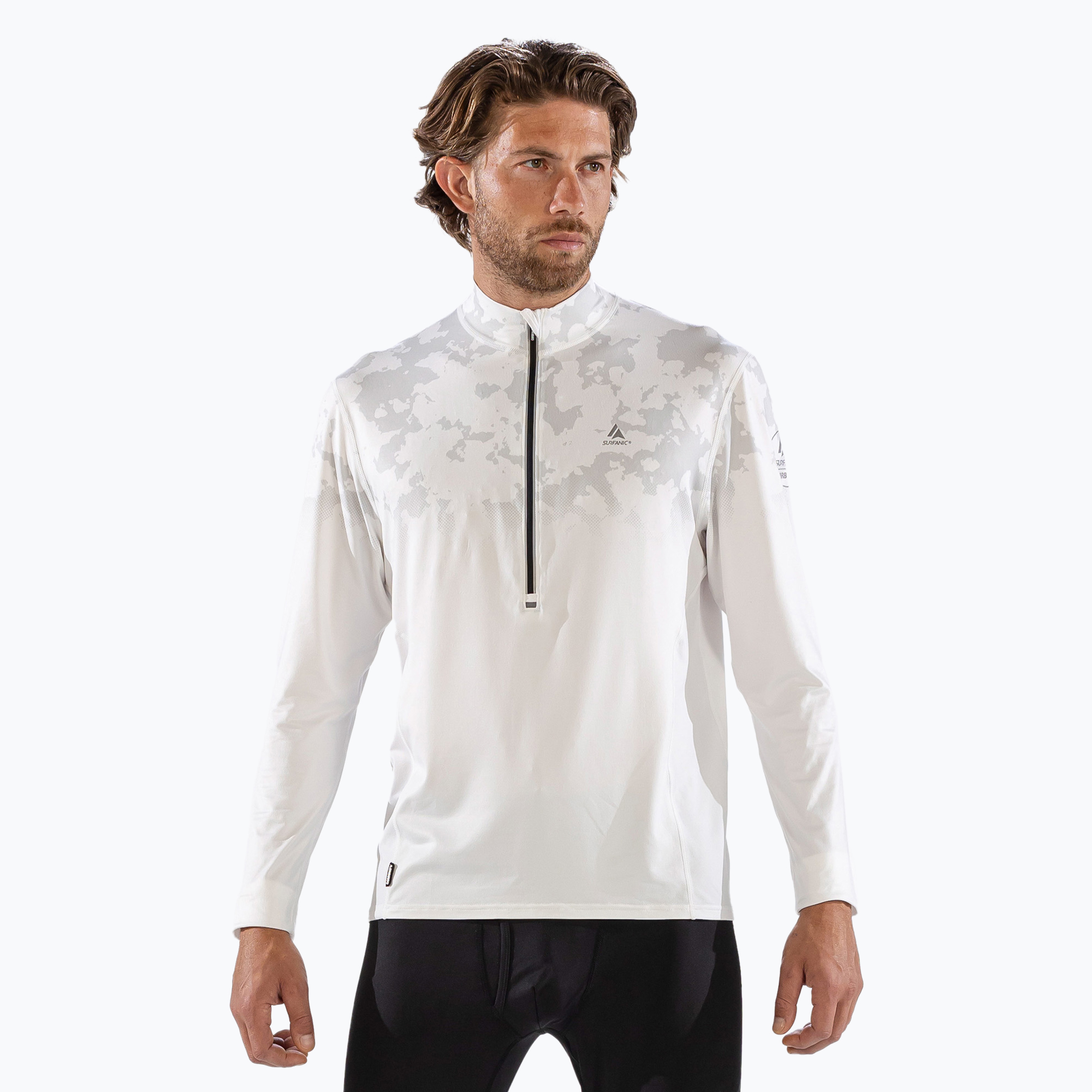 Мъжка термоакивна блуза с дълъг ръкав Surfanic Bodyfit CarbonDri Limited Edition Zip Neck optic white
