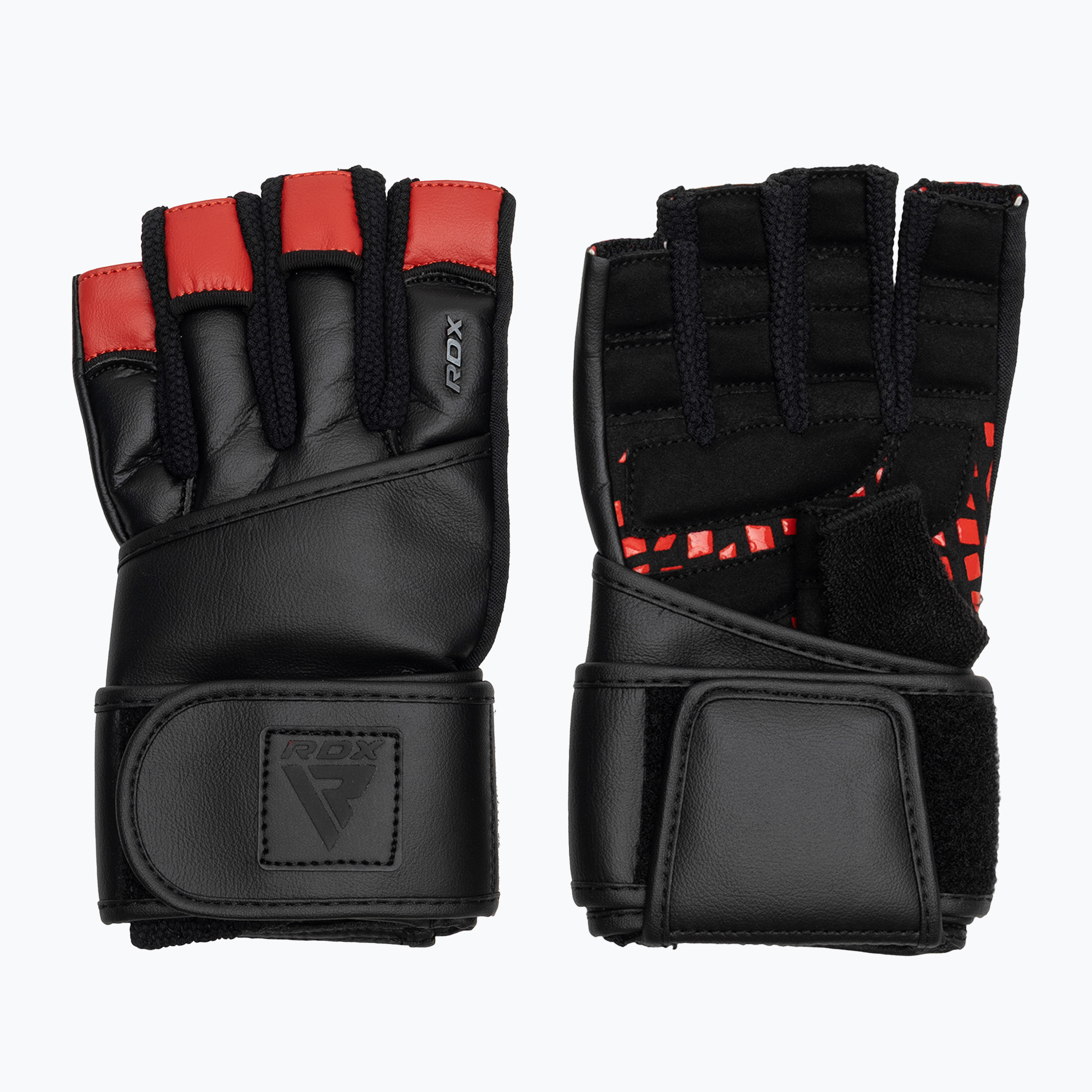 Тренировъчни ръкавици RDX L4 Finger Weightlifting Leather red/black