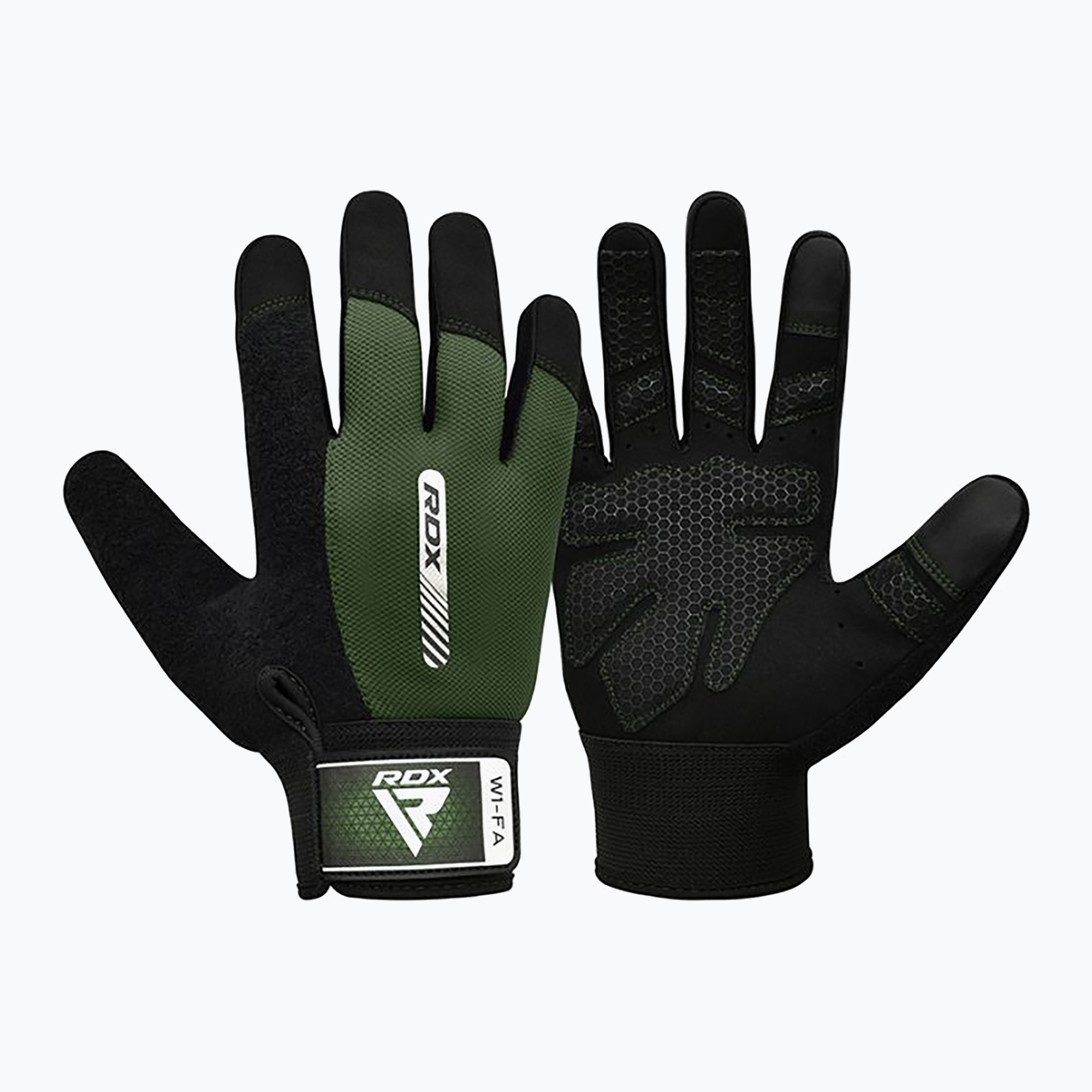 Guanti da allenamento RDX W1F Full Finger verde militare (L-XL) (W1F Full Finger WGA-W1FA-XL)