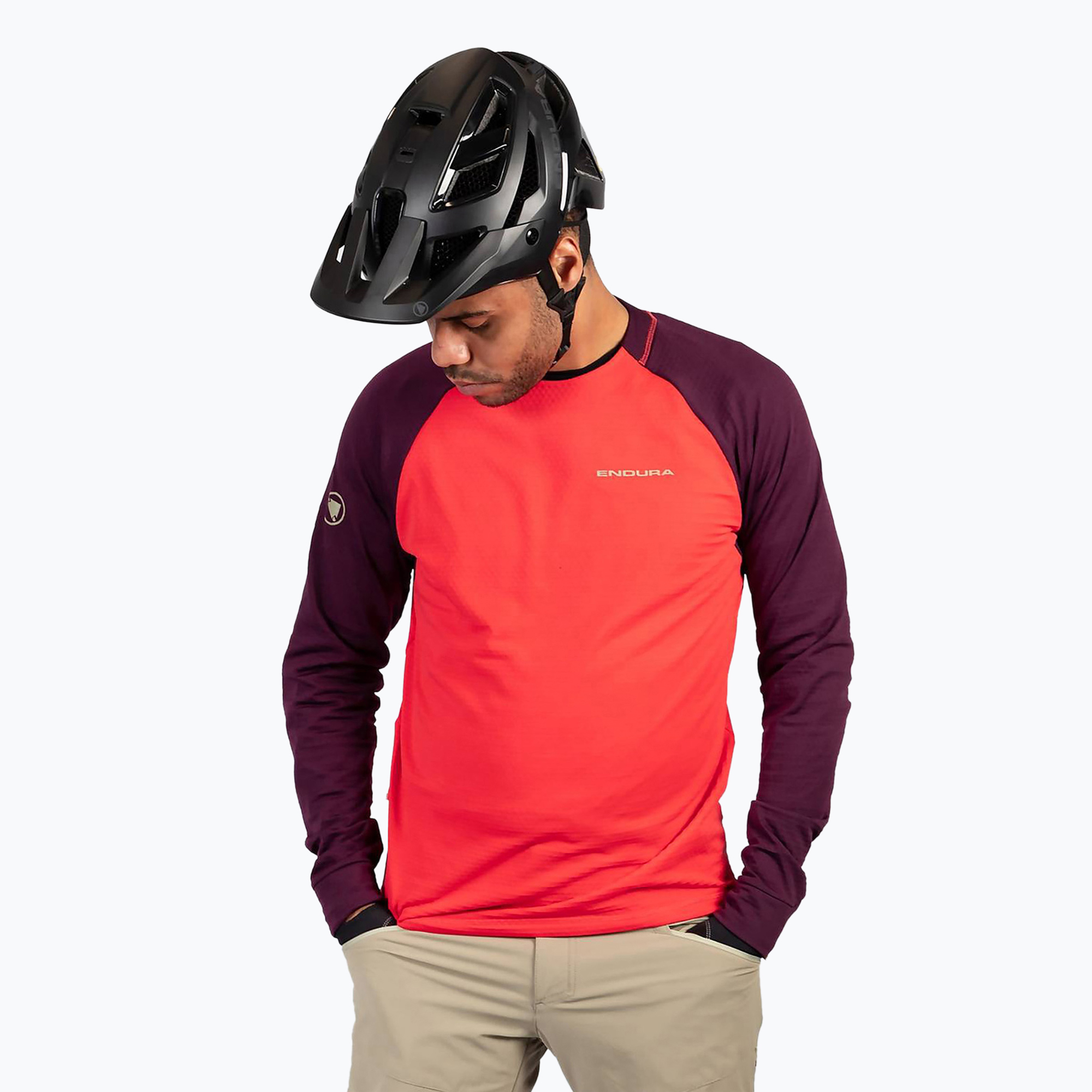 Pánske cyklistické tričko Endura Singletrack Fleece s dlhým rukávom aubergine (Singletrack Fleece E9155AU)