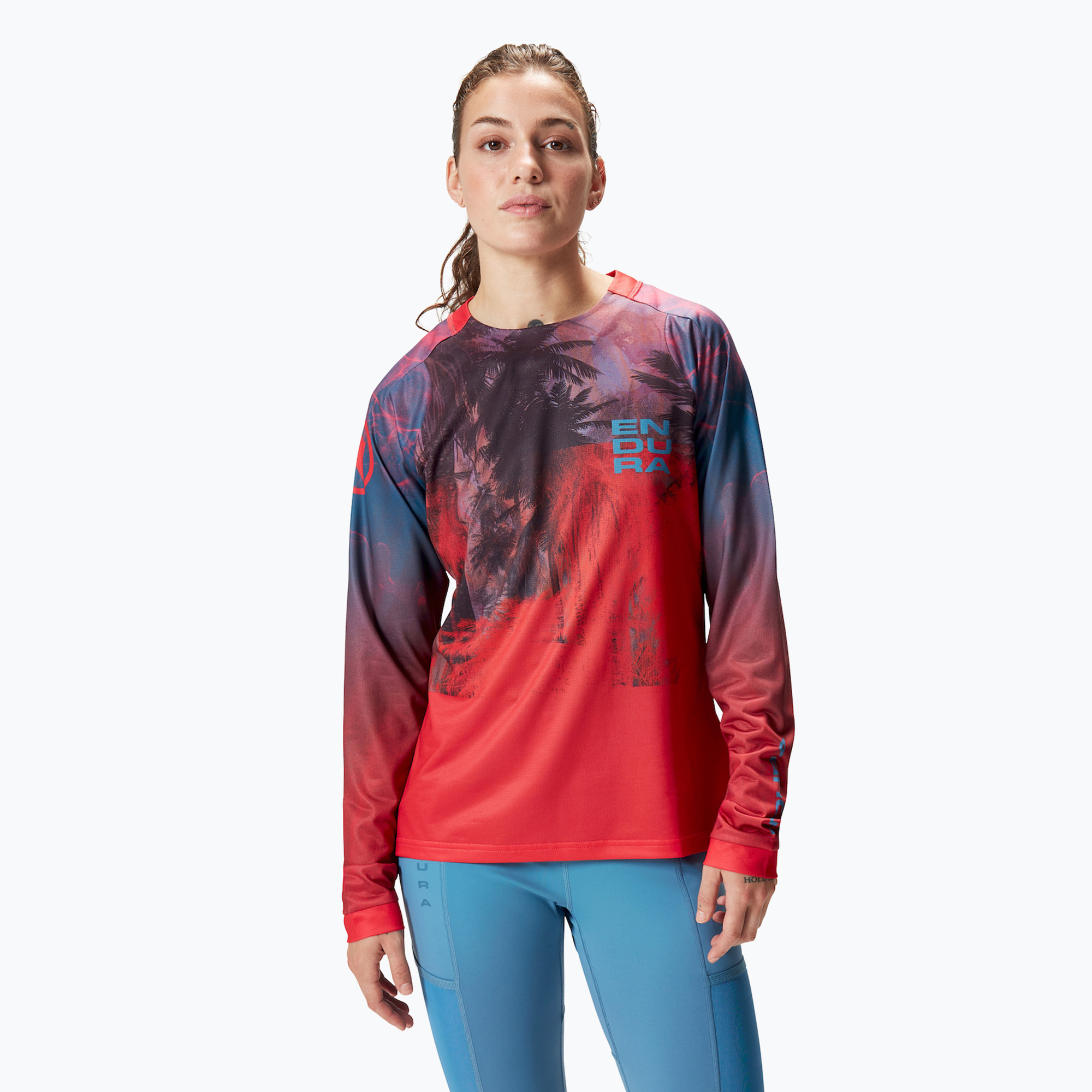 Dámske cyklistické tričko s dlhým rukávom Endura Tropical Print Ltd granátové jablko (Tropical Print Ltd W E6233PO)