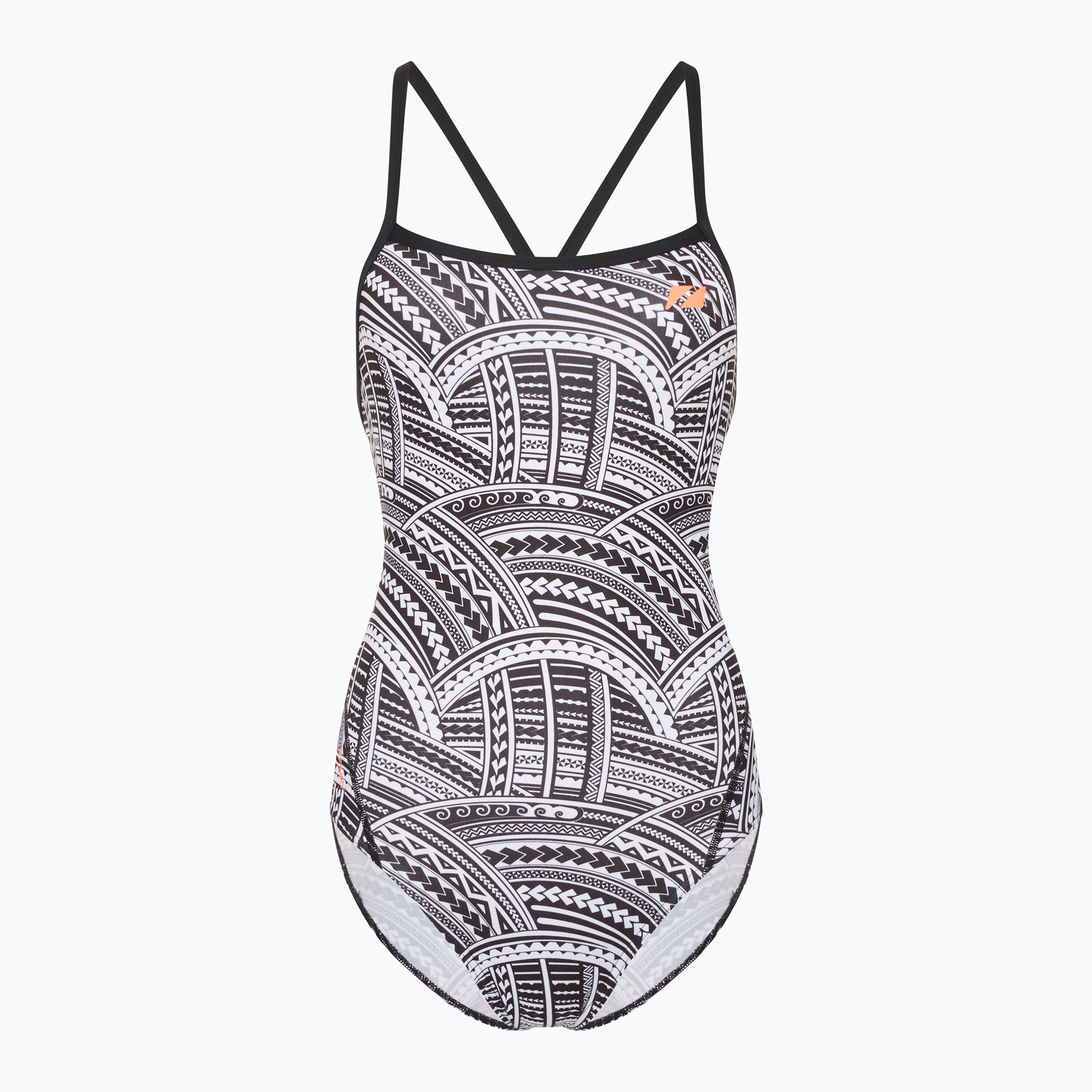 Costume intero donna ZONE3 Kona Speed Strap Back stampa tribale/nero/bianco/arancio (30) (Kona Speed Strap Back SW21WCSBKS101)