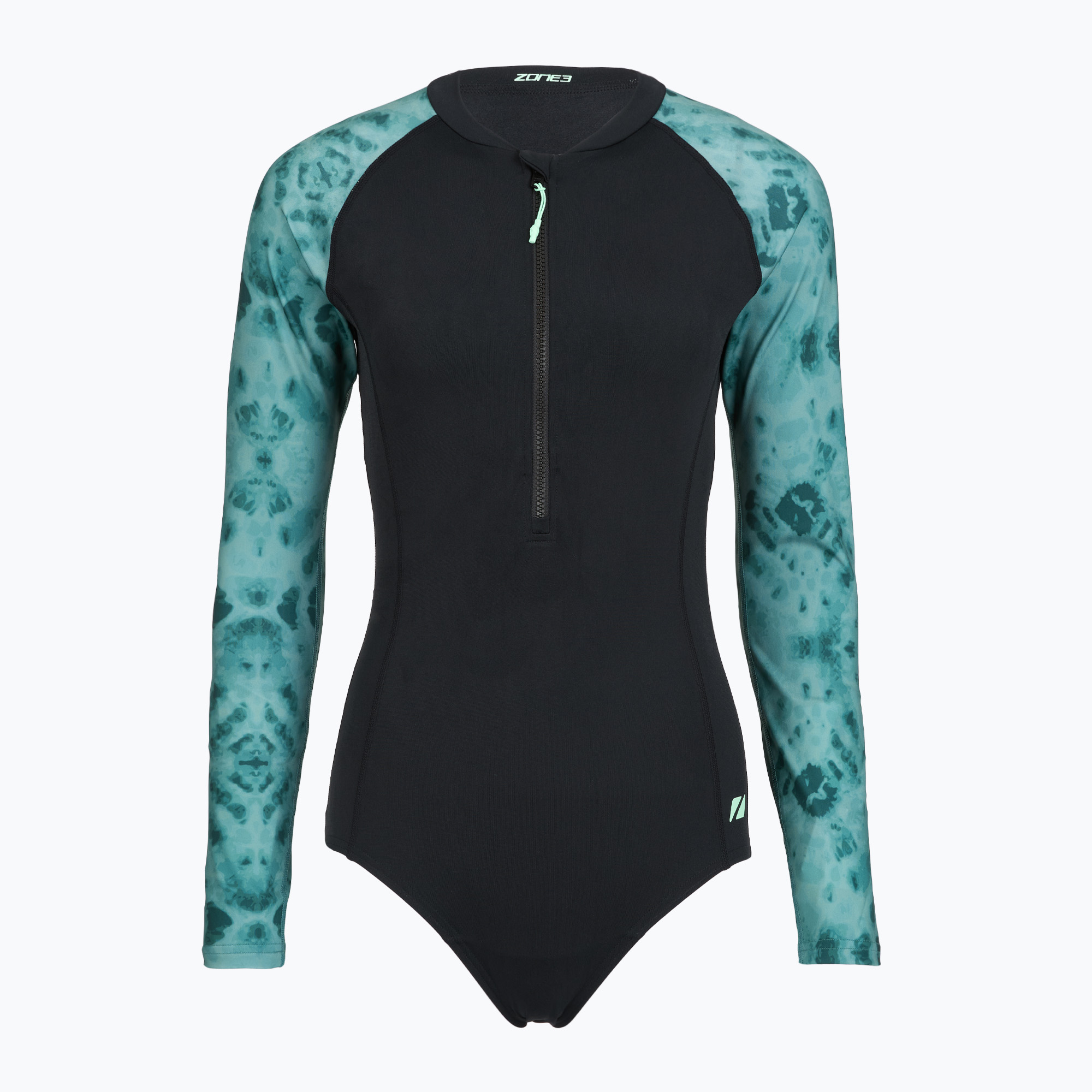 Dámske jednodielne plavky ZONE3 Long Sleeve teal tie dye