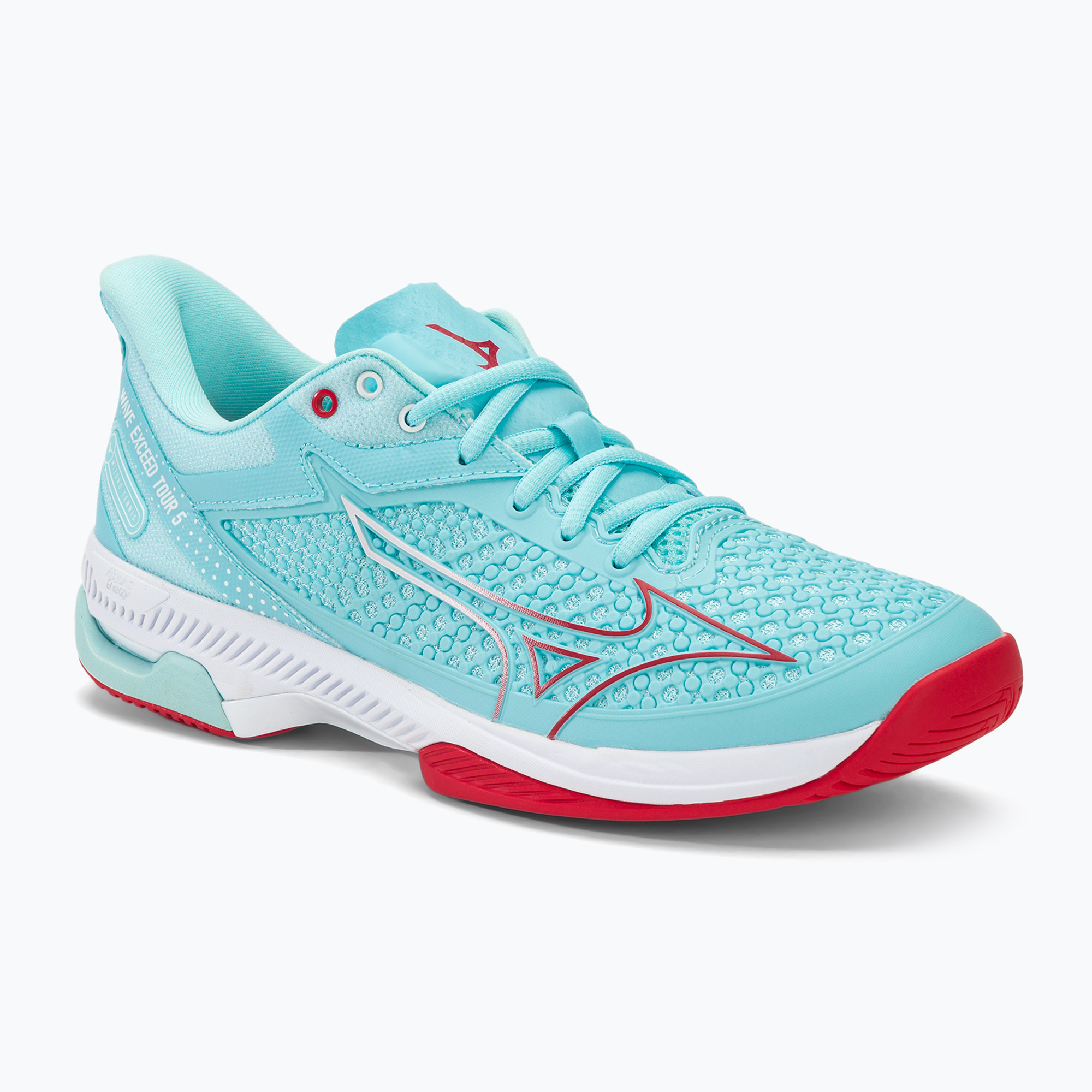 Buty do tenisa damskie Mizuno Wave Exceed Tour 5 AC tanger turquoise/fiery coral 2/white 